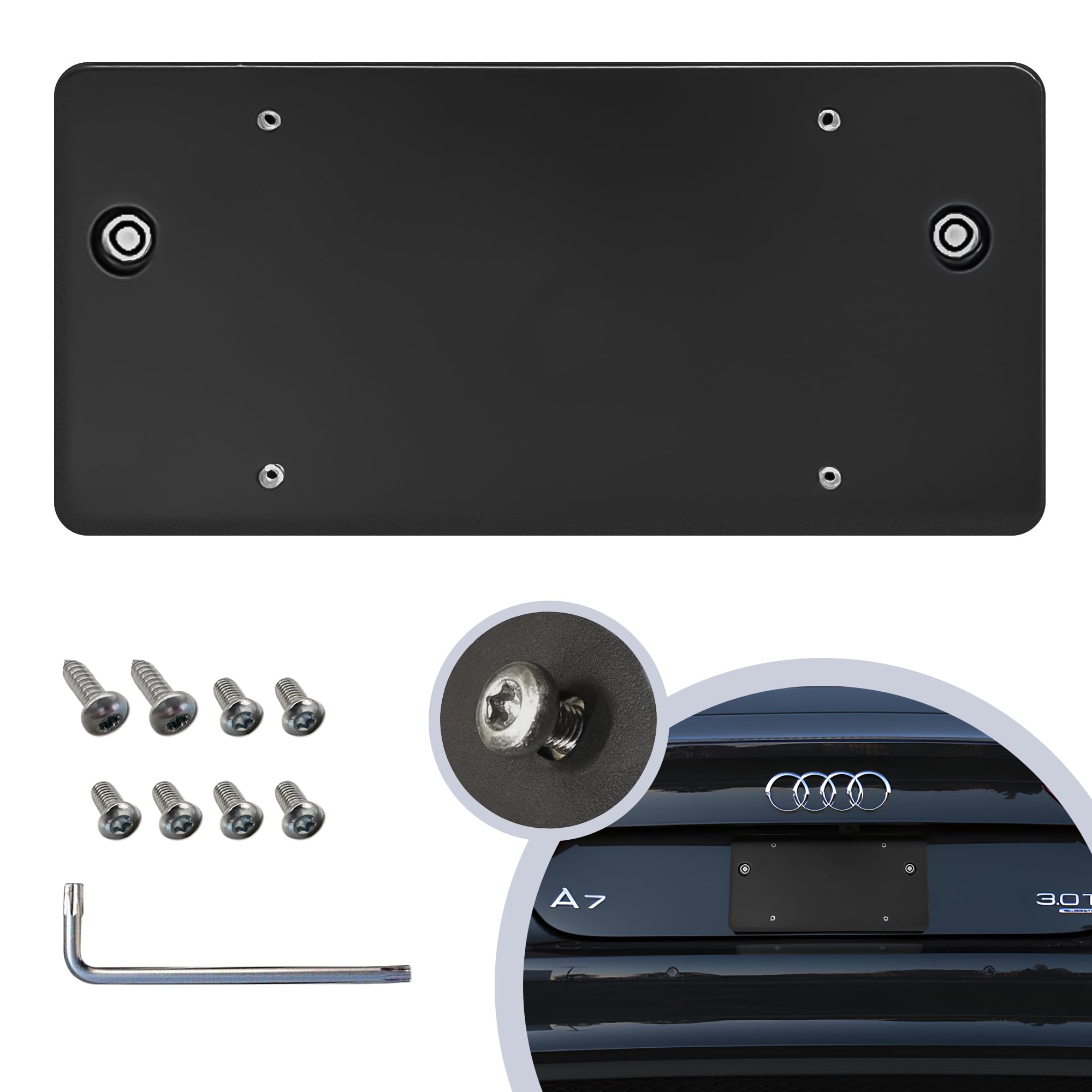 Rear Bumper License Plate Bracket For Audi A7 S7 Rs7 2012-2023, Plate Holder Set W 8 Unique Screw Bolts & Wrench Kit, License Ta