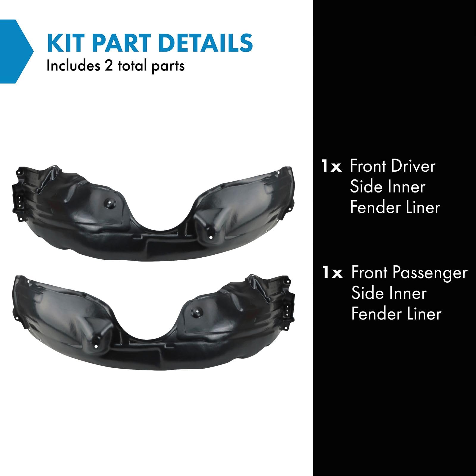 Trq Front Inner Fender Liner Set Compatible With 2015-2017 Toyota Camry To1248187 To1249187