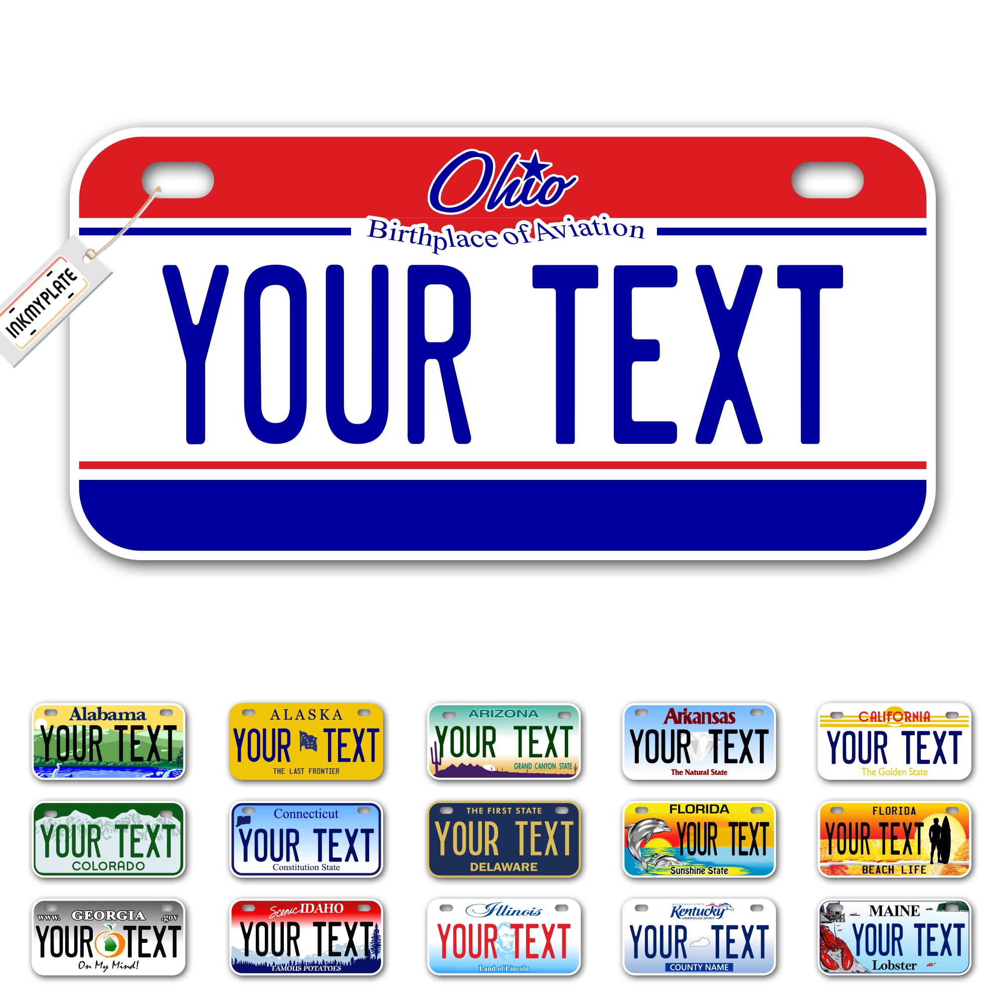 Inkmyplate Personalized Ohio Aviation Small License Plate | Bike 6X3 Inch | Select From All 50 States | 3 Sizes | Custom License Plates For Kids Bicycles | Power Wheels | Usa Thick .040 Aluminum