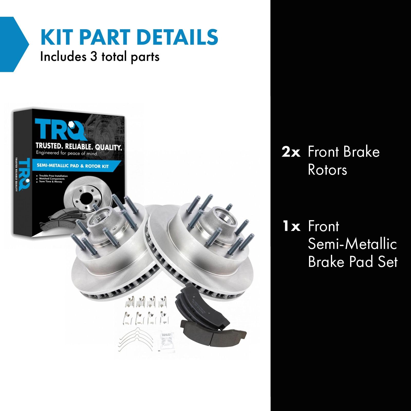 Trq Front Brake Pad & Rotor Kit Brake Pads Brake Rotor Semi-Metallic Compatible With 2003-2004 Ford Excursion F-250 Super Duty F