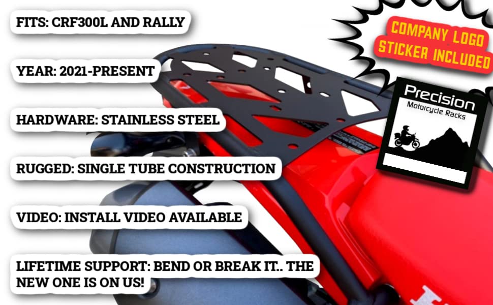 Pmracks Crf300L Rally Rear Rack (2021-Present) - Honda Crf 300L Motorcycle Luggage Rack Crf Rally 2021 2022 2023 Rear Cargo Carrier - Crf300L Accessories