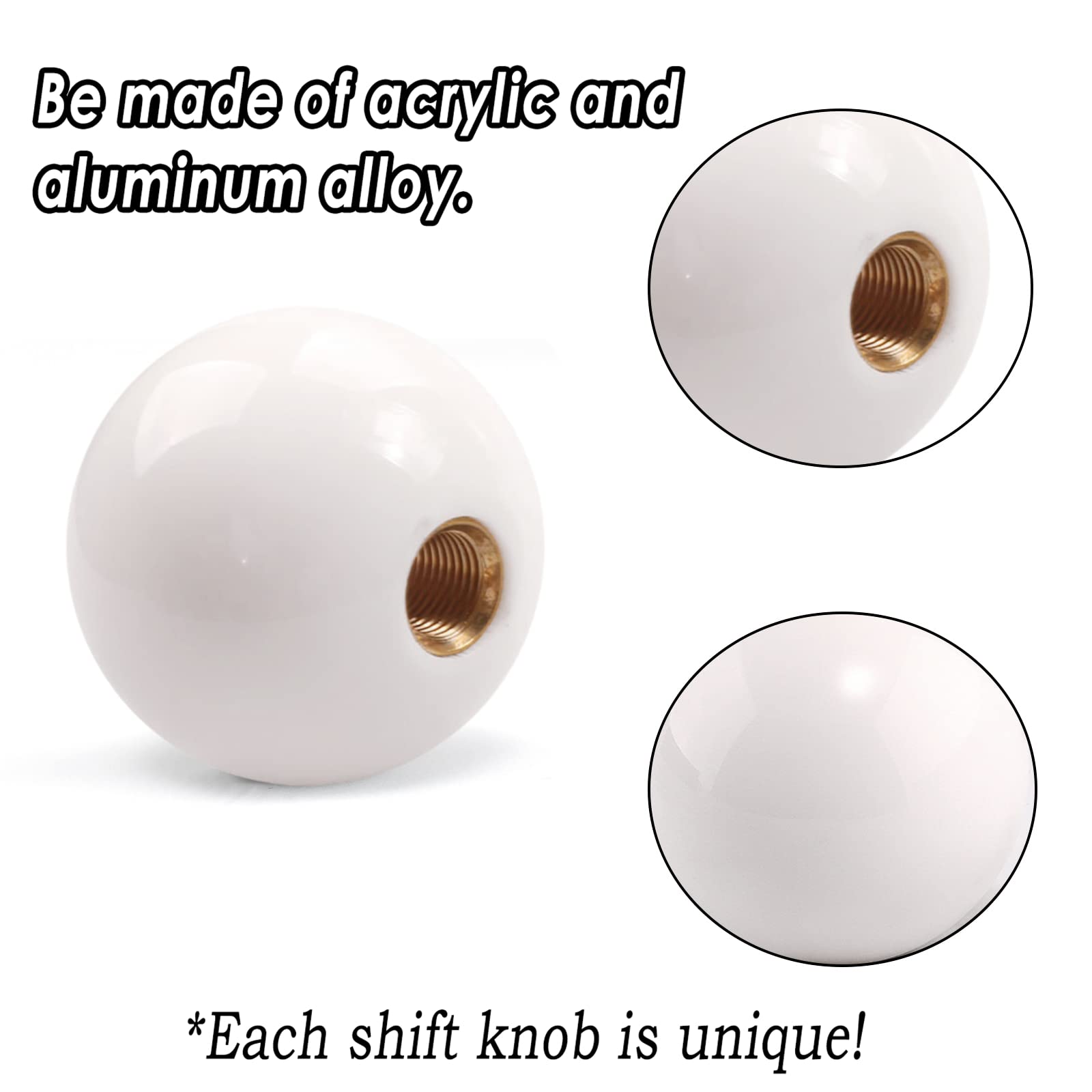 Yiuiy Round Ball Shift Knob Universal Gear Shift Knob 5 6 Speed For Manual Automatic Vehicles With Adapters (Pure White)