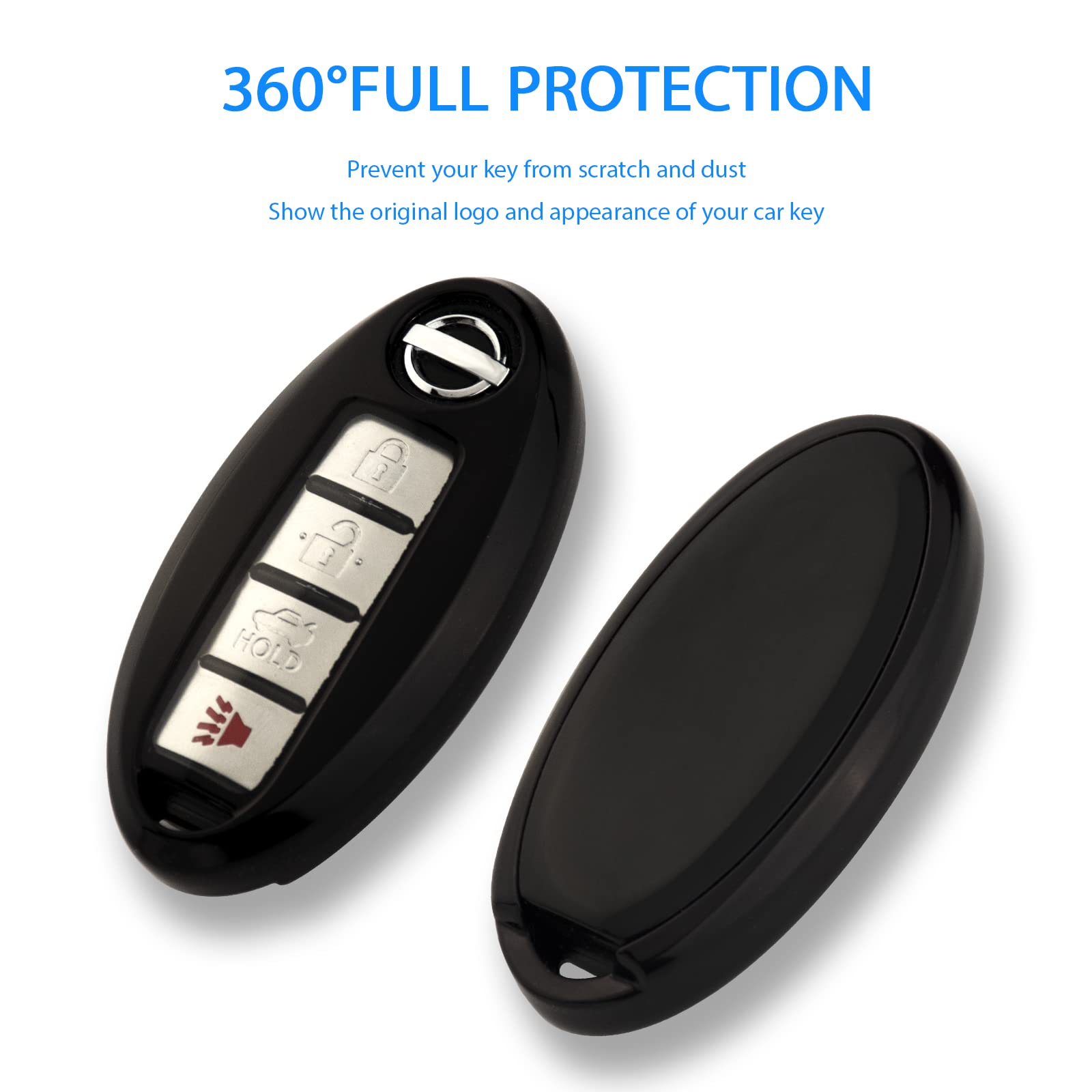 Xiyang Trade For Nissan Key Fob Cover With Keychain,Soft Tpu Key Case Shell Full Protection For Altima Rogue Maxima Sentra Infiniti Armada Sedan Murano Pathfinder Frontier 3 4 5 Button Holder (Black)