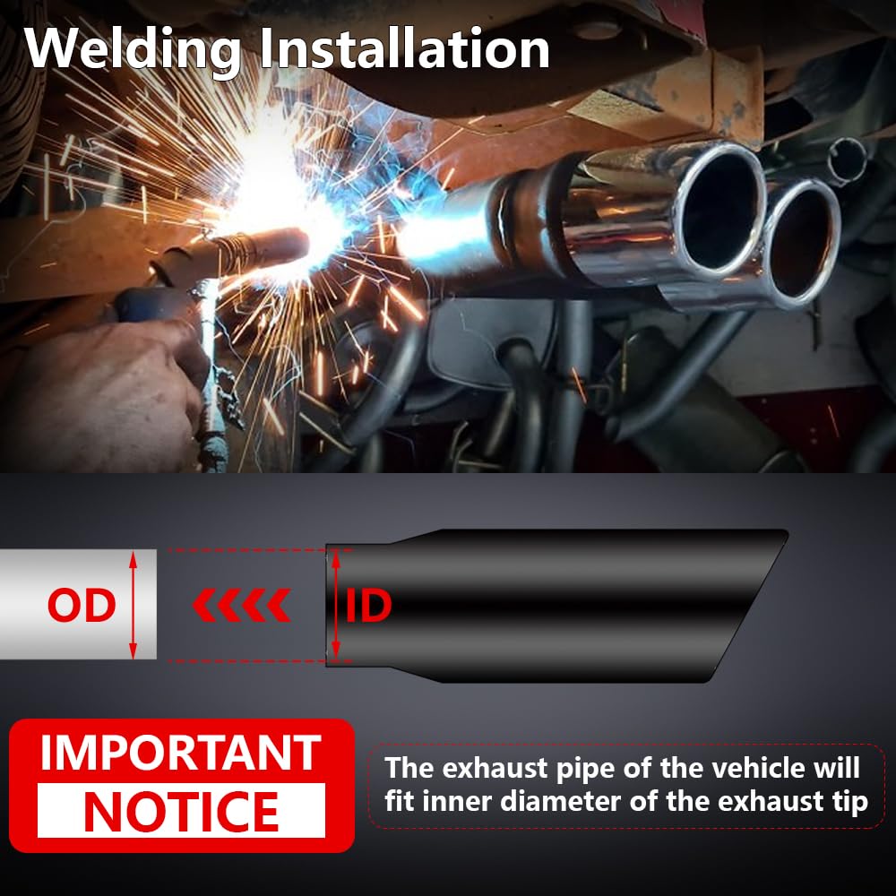 Autarboor Exhaust Tip 2.5 Inch Inlet, 2.5'' Inlet 4'' Outlet 12'' Overall Length Stainless Steel Chrome-Plated Exhaust Pipe,Angl