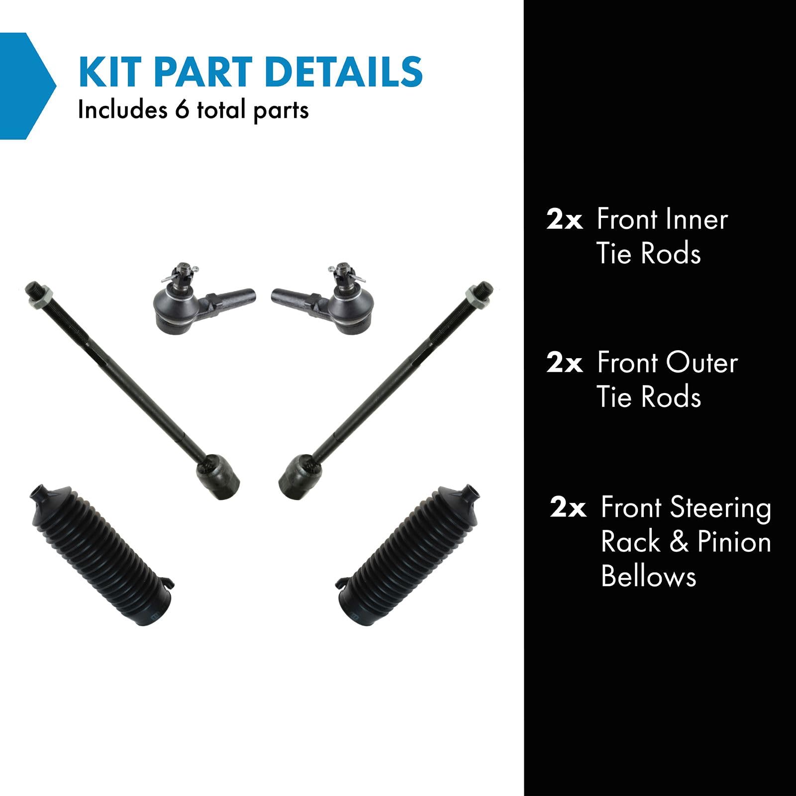 Trq Front Driver & Passenger Side Steering Kit Steering Rack & Pinion Bellow Tie Rod Compatible With 1993-2002 Mercury Villager