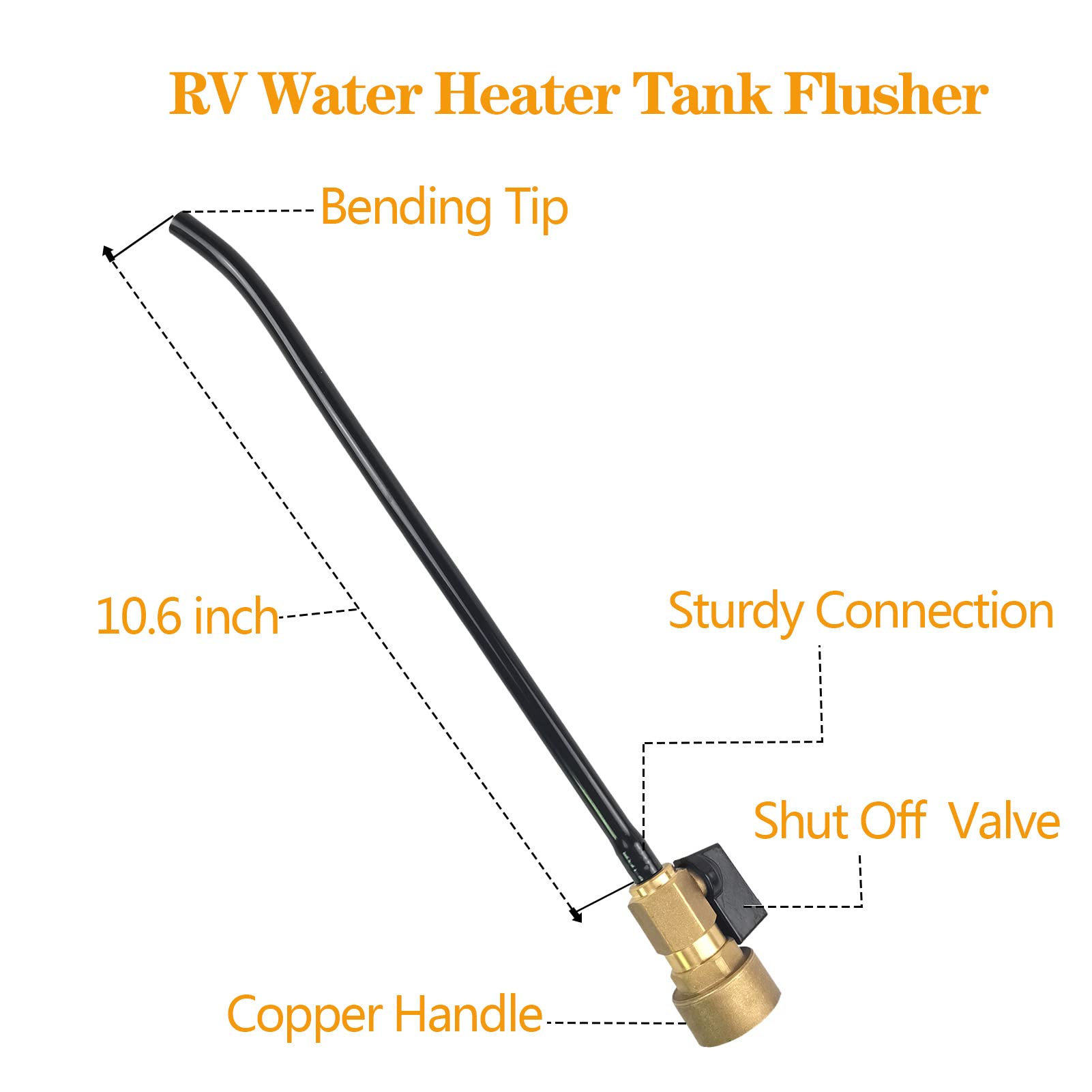 Gaeaauto Copper Rv Water Heater Tank Rinser Flusher | Remove Sediment From The Bottom Of Rv Water Heater | Copper Handle And Black Cleaning Wand With Bending Tip