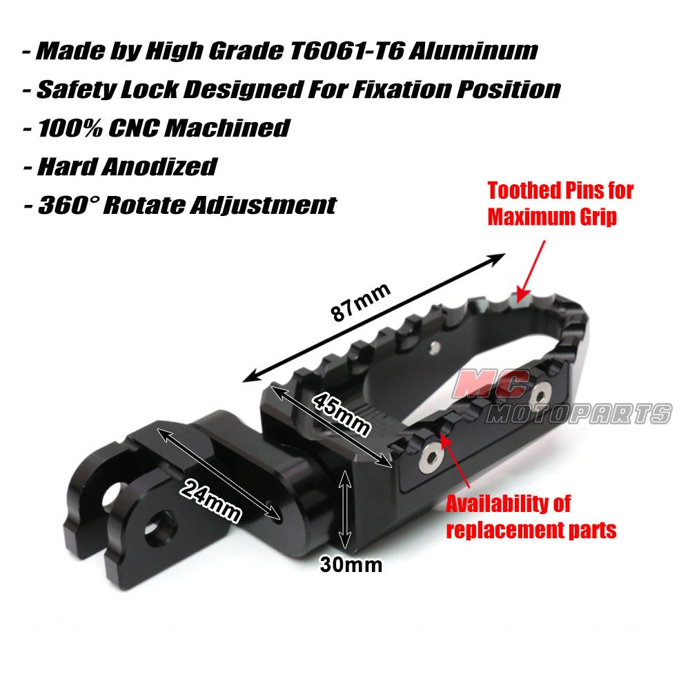 Mc Motoparts Black Cnc 25Mm Adjustable Riser Front Touring Foot Pegs Compatible With Nc 700 S/X 12-16 Nc750X Nc750S 16-19 20 21 22 23 Nc 750