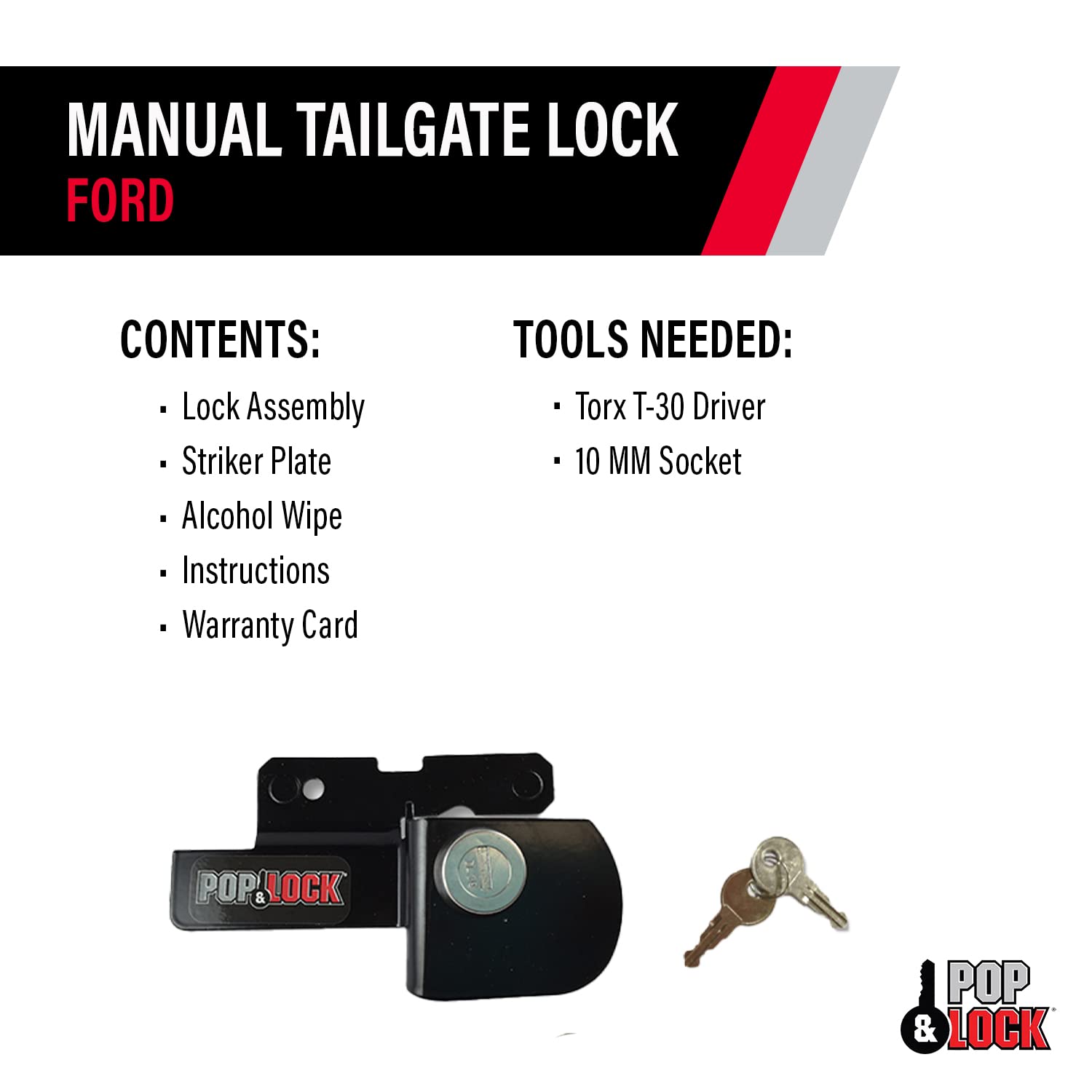 Pop & Lock PL2500 Black Manual Tailgate Lock for Ford (Works Without Factory Lock)