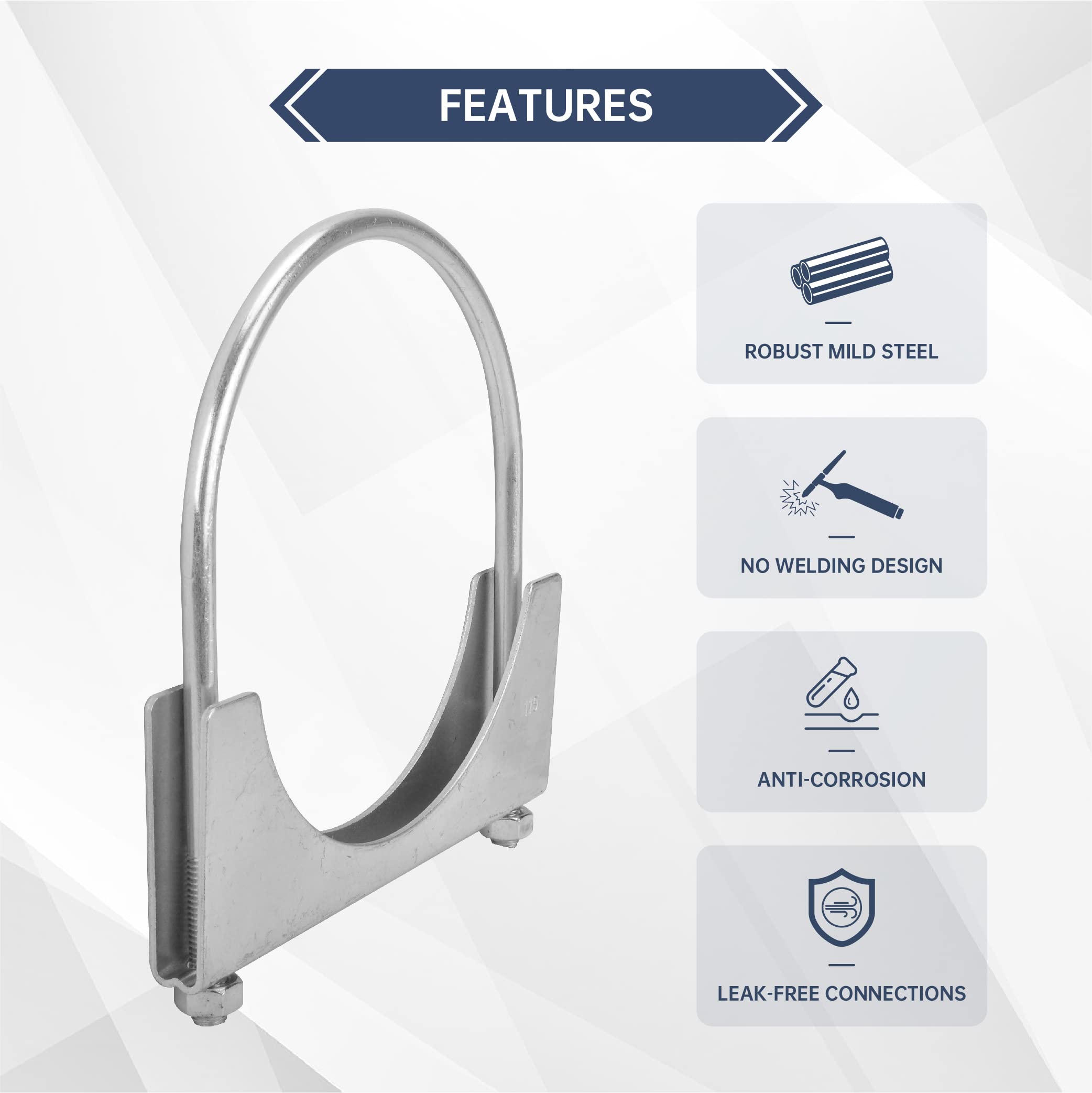 Batoneco 4.5'' U Bolt Clamp, Muffler Exhaust Clamps,4-1/2 Inch Saddle Style Heavy Duty Mild Steel(4-Pack)