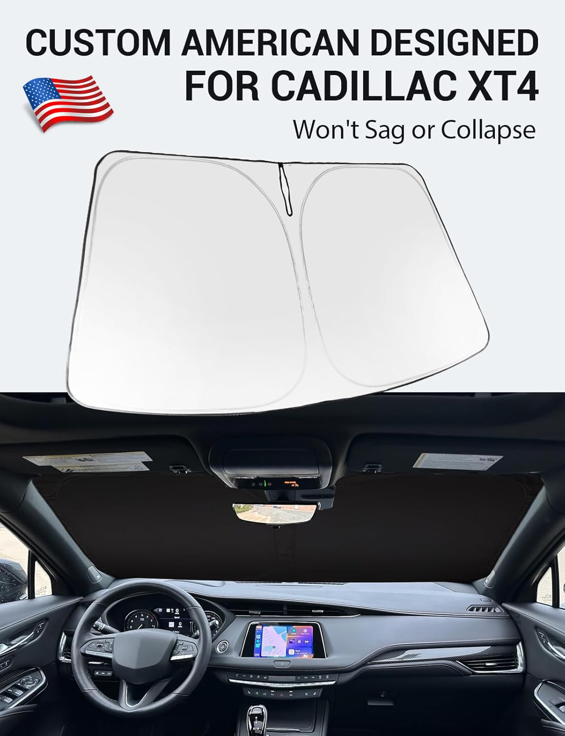 Proadsy 2025 Upgrade Windshield Sun Shade Custom Fit 2019-2023 2024 2025 Cadillac Xt4 Foldable Front Sunshade Protector Sun Viso