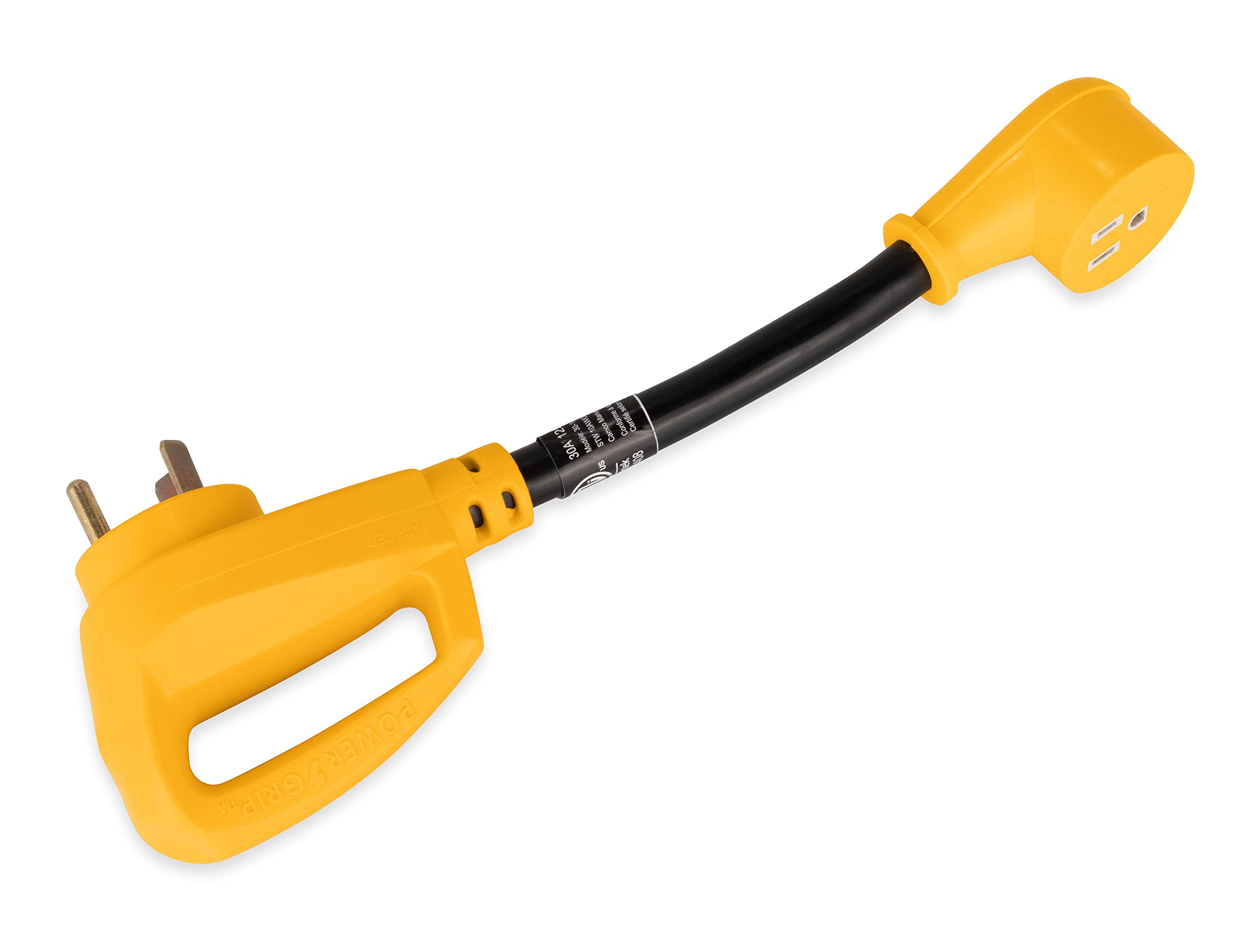 Camco 12 PowerGrip Dogbone Electrical Adapter with Handle | 30 amp Male to 15 amp Female (55155)