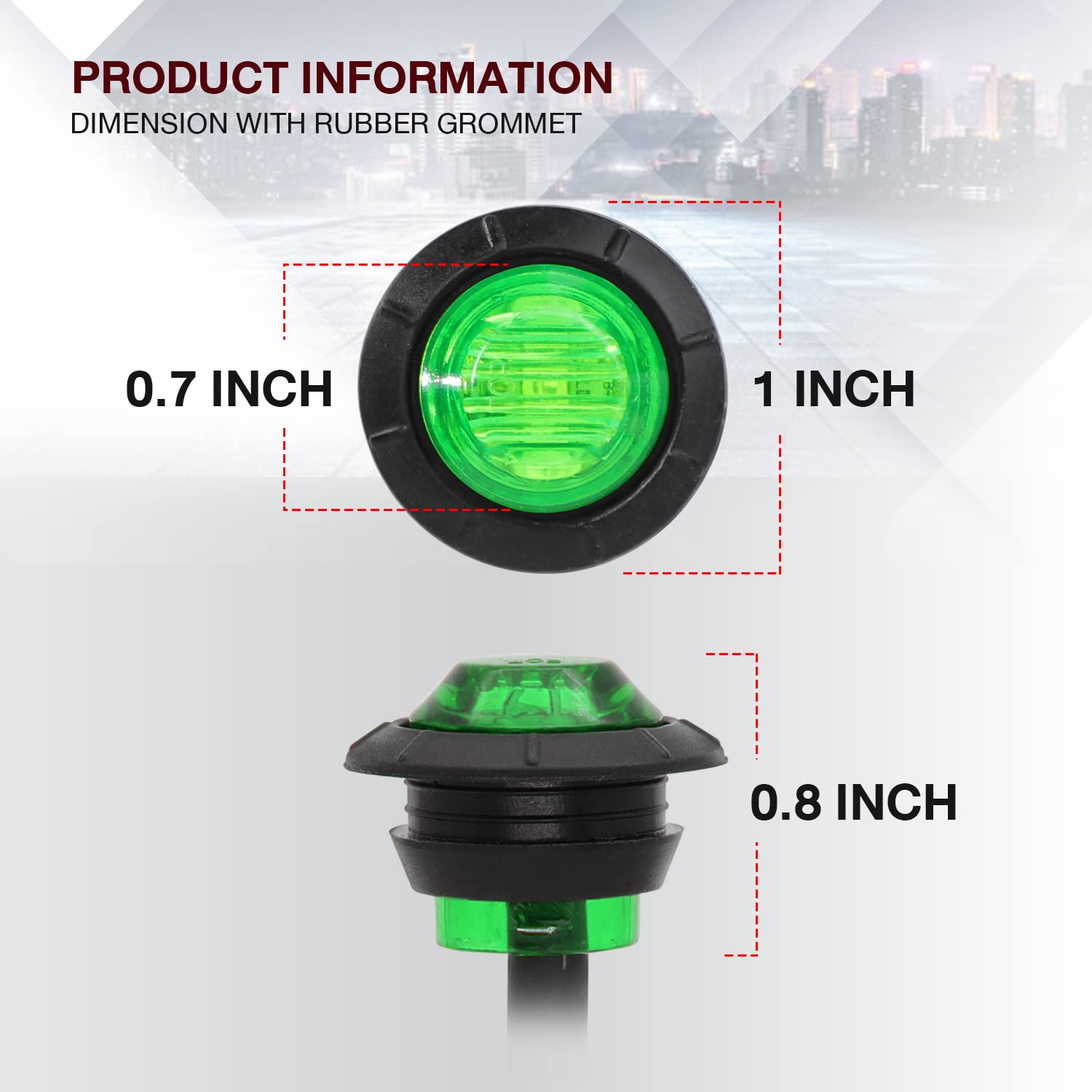 Tmh (Pack Of 20 3/4 Inch Round Green & Red Led Indicator Clearance Lamp Side Marker Light With Rubber For Trailer Truck Lorry Pi