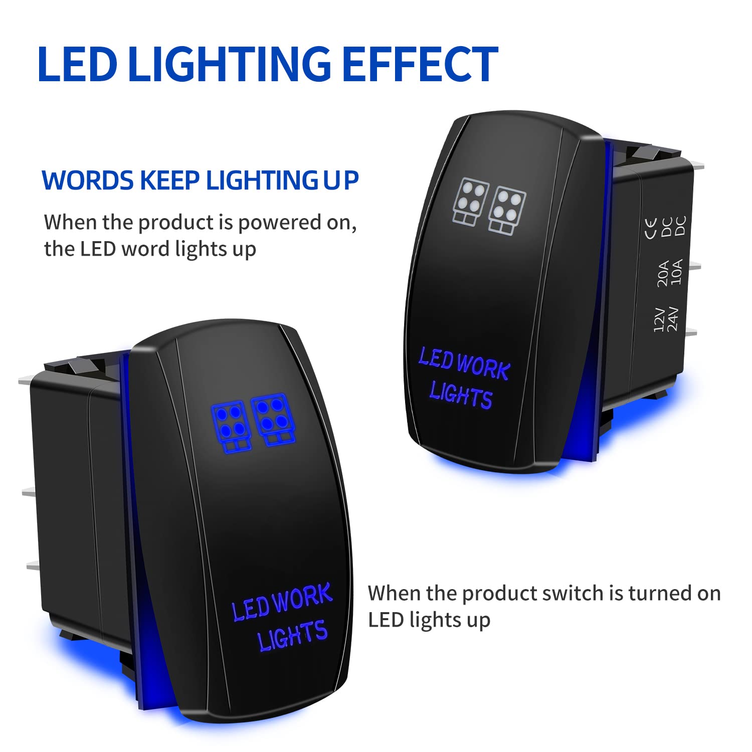 Led Work Lights Bar Rocker Switch 5Pin Laser On/Off Blue Led Light 20A/12V 10A/24V Toggle Switch With Jumper Wires Set For Autom