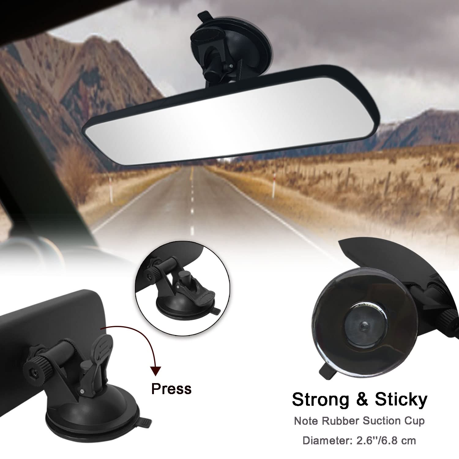 Rear View Mirror,Lecamebor Universal Thickened Anti-Glare Hd Car Interior Rear View Mirror-(With Adjustable Suction Cup)