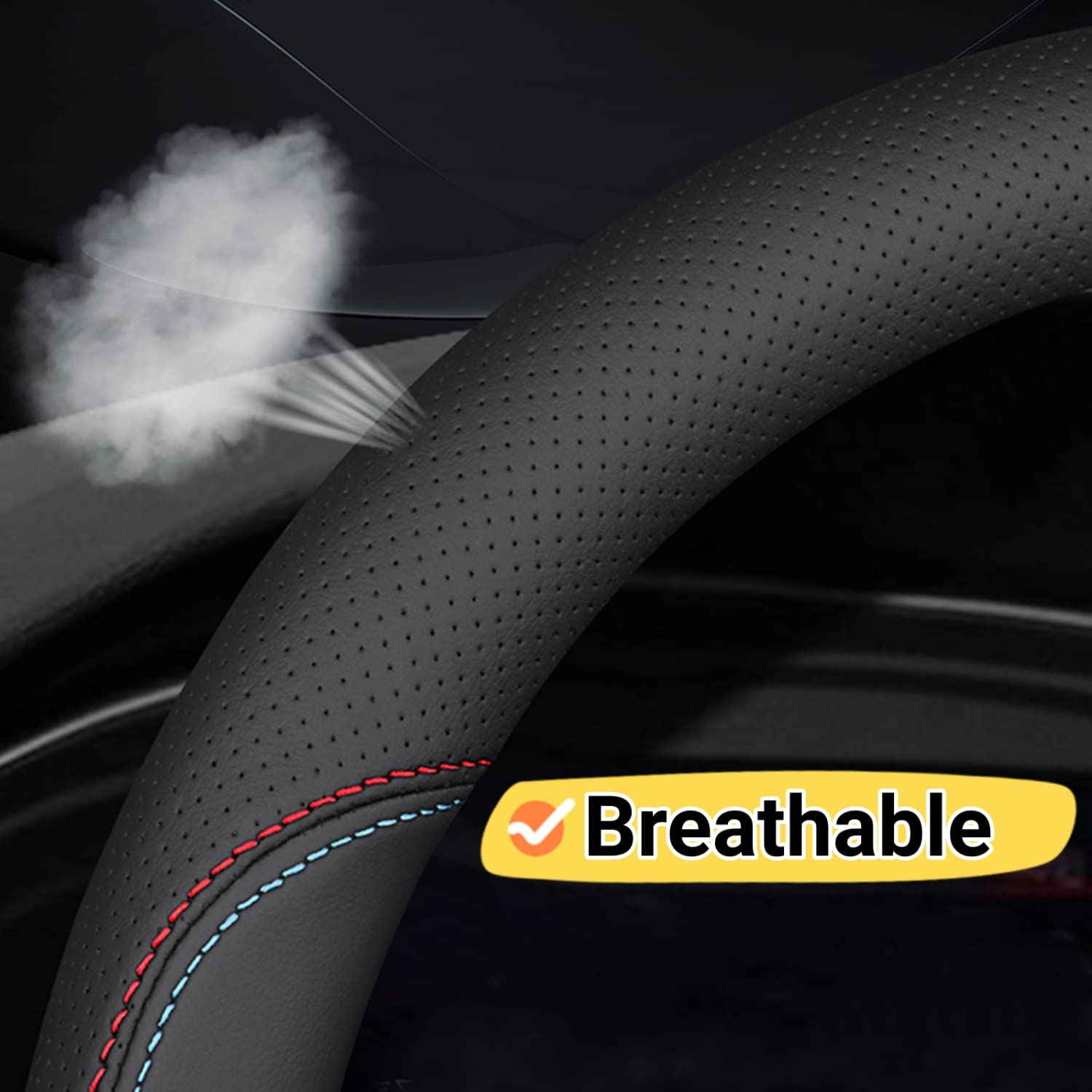 BllXESD Steering Wheel Cover Compatible with Toyota RAV4 2001-2023, Breathable Premium Leather Car Steering Wheel Cover, Anti-Sl