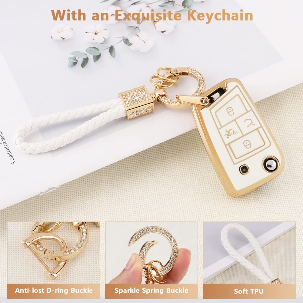 Pifoog For Volkswagen Key Fob Cover 4 Button Car Keys Case Shell Protector Bling Keychain Lanyard For Vw Tiguan Jetta Golf Altas