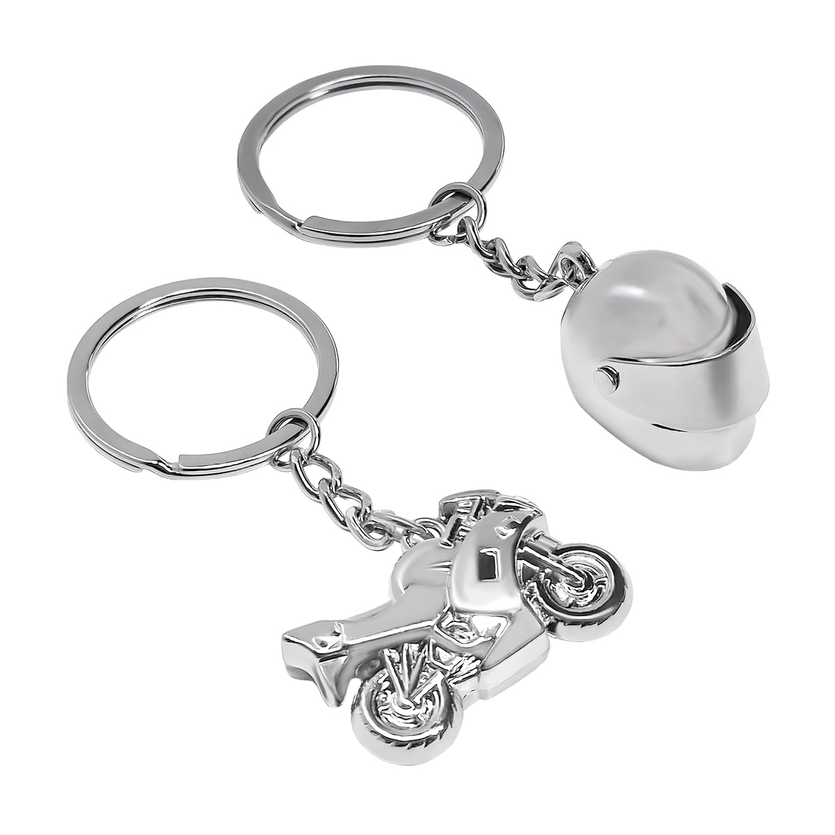 NYTKL 2 PCS Motorcycle Helmet Keychain, Creative Motorcycle Keychain Helmet Key Fob, 3D Metal Motorbike Keyring for Men (Silver)