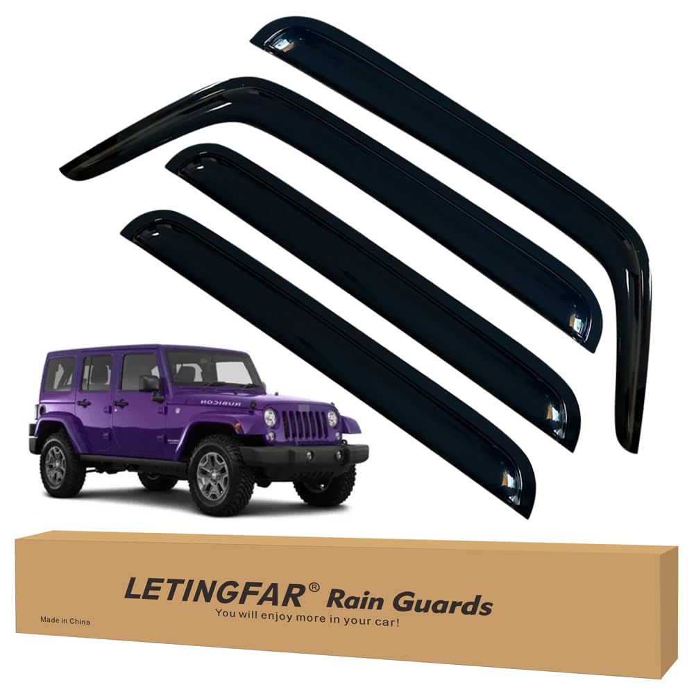 LETINGFAR Window Visors Rain Guards for Jeep Wrangler JKU 2007 2008 2009 2010 2011 2012 2013 2014 2015 2016 2017 2018 Accessorie