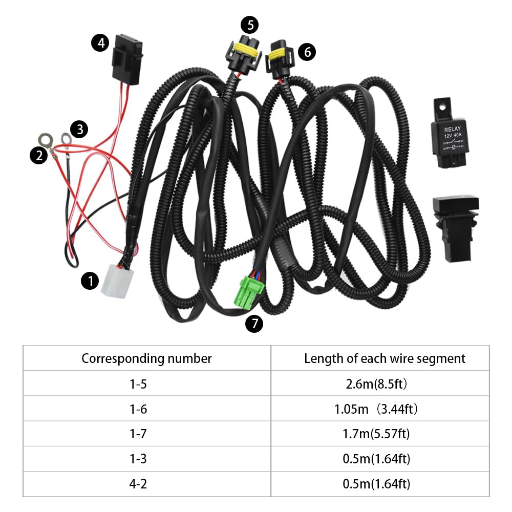 Huiqiaods H11 880 881 H9 Fog Light Lamp Wiring Harness Socket Wire Connector With 40A Relay & On/Off Switch Kits Fit For Led Wor