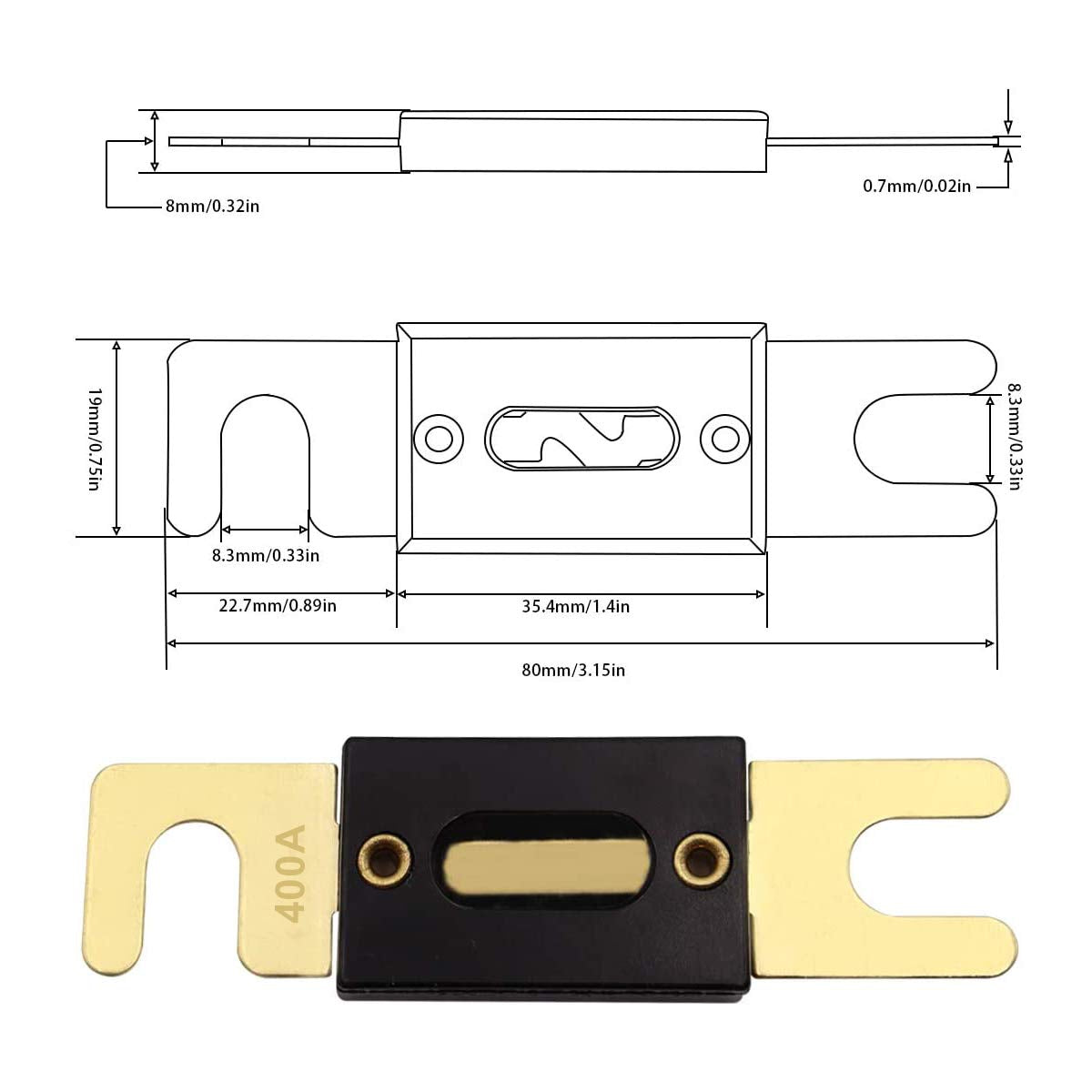 Smseace 6Pcs 400A Gold Plated Anl Fuse Protect Controller Used For Inverters And Car Audio And Other High Current Applications Anl-400A
