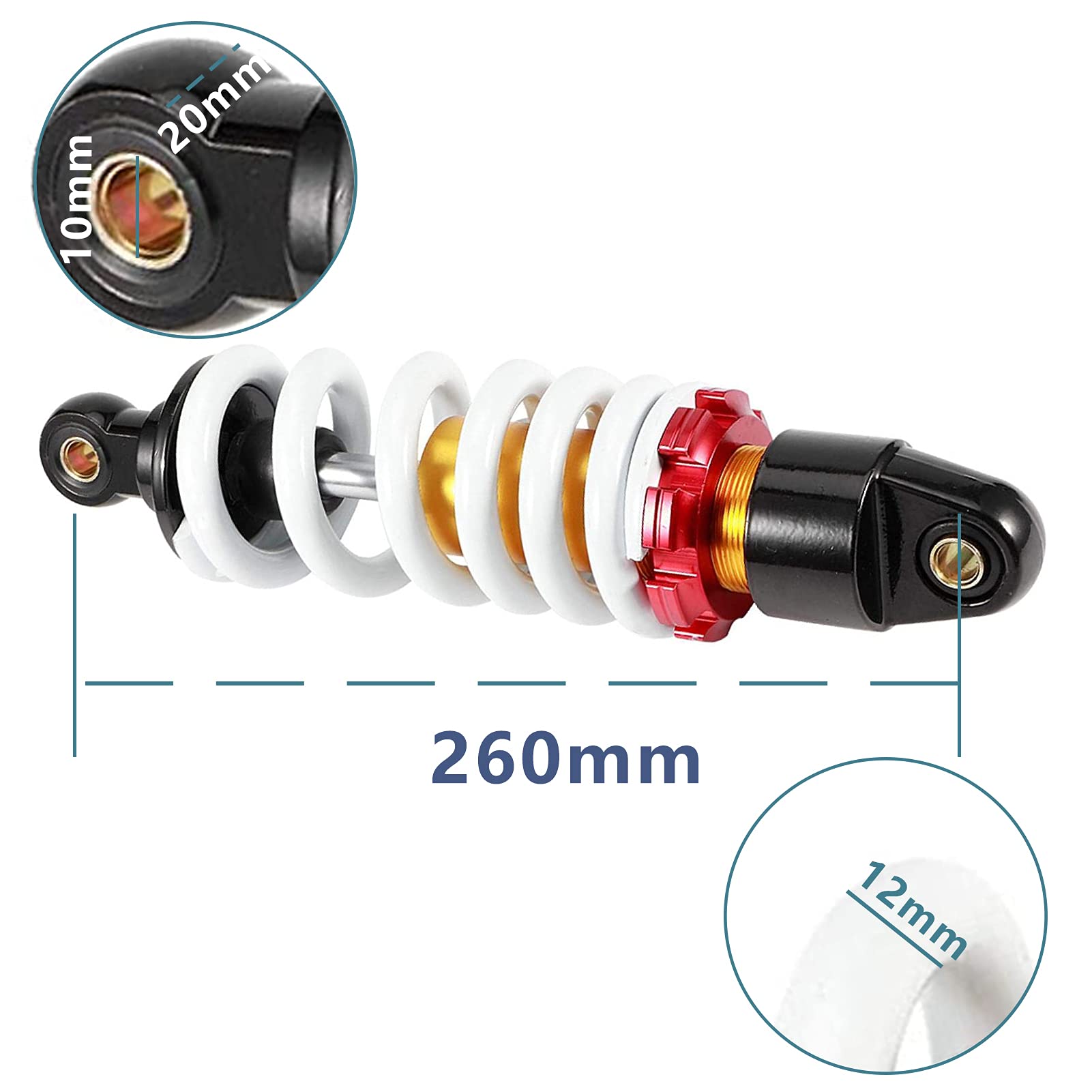 Necaces 260Mm 10.2'' Rear Shock Absorber Suspension Sensa-Trac Load Adjusting For Atv Quad Dirt Pit Bike