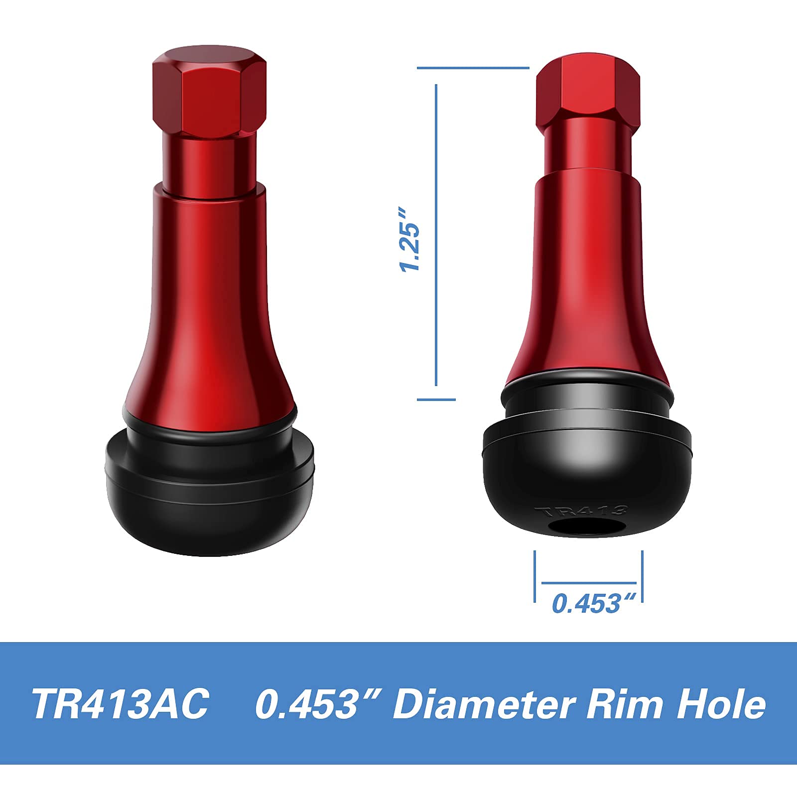 Ckauto Tr413Ac Red Chrome Rubber Snap-In Tire Valve Stems (5 Pack)