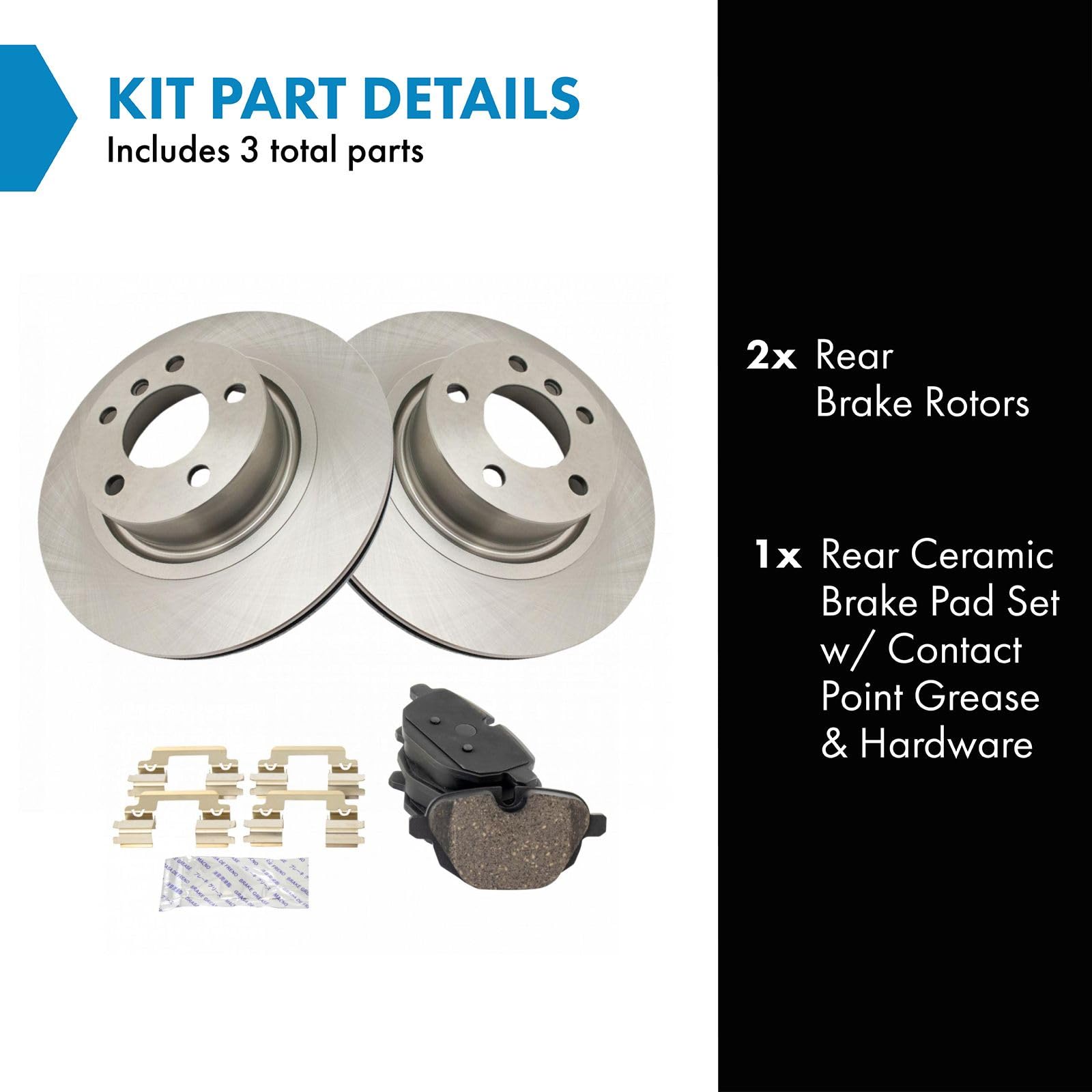 TRQ Rear Brake Pad & Rotor Kit Brake Pads Brake Rotor Ceramic Compatible with 2011-2016 BMW X3 2015-2016 X4