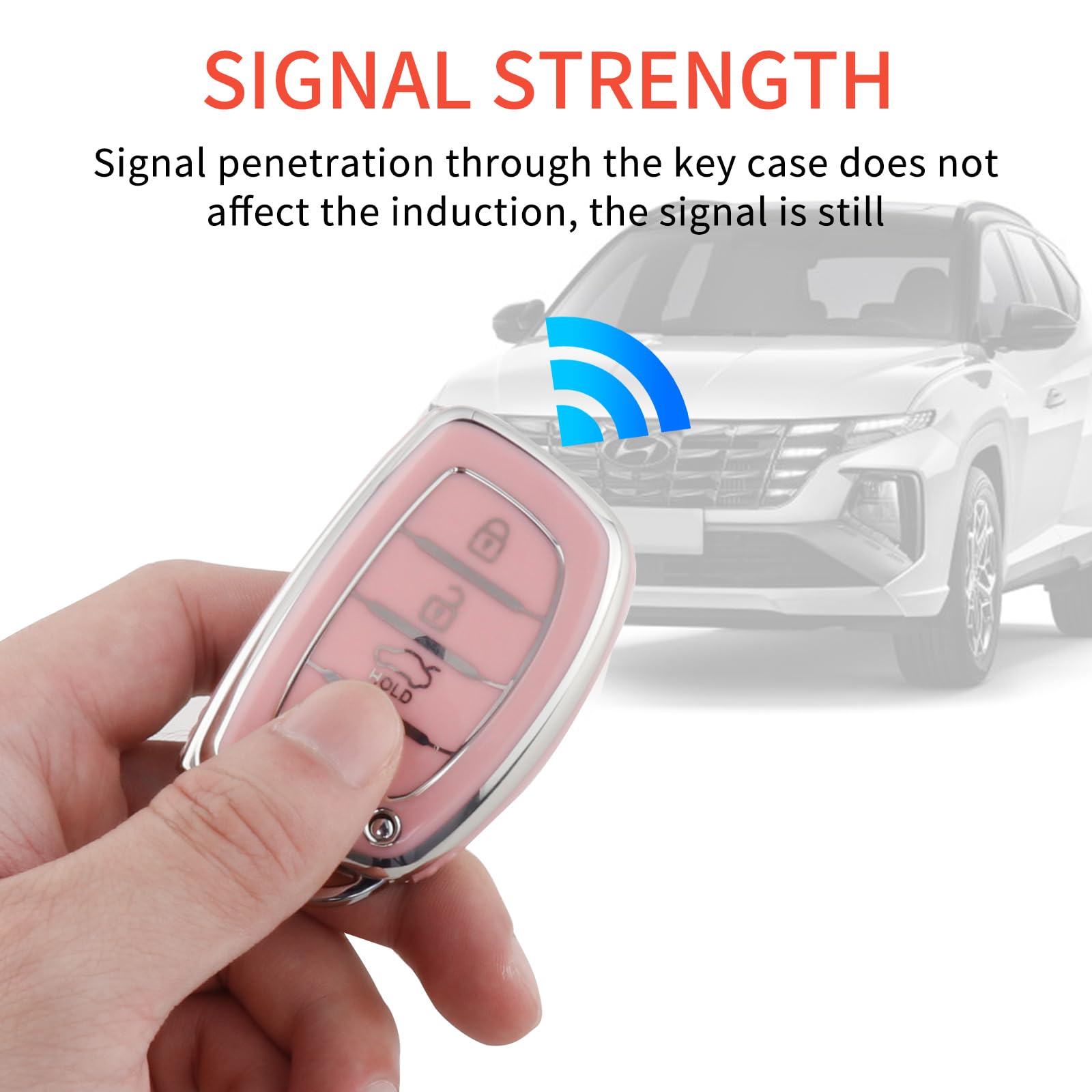 Pangpai Pink Key Fob Cover for Hyundai, Soft TPU Key Case Protection with Bling Keychain Fit for lantra Ioniq Sonata Tucson Elan