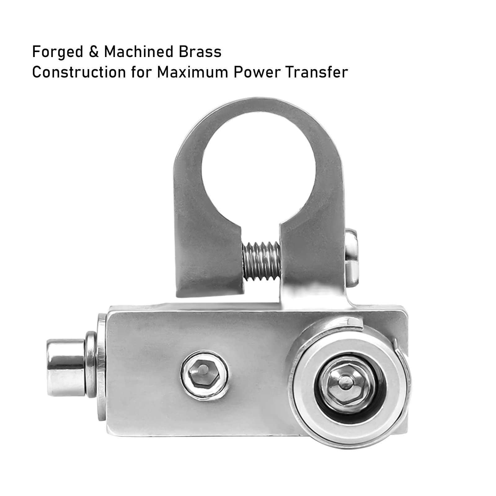 RECOIL BTO Solid Brass Battery Terminals with Adaptor Collars, 1X0/2/4 & 1X4/8 Gauge Outputs, Top/Side-Mounted Power Ring
