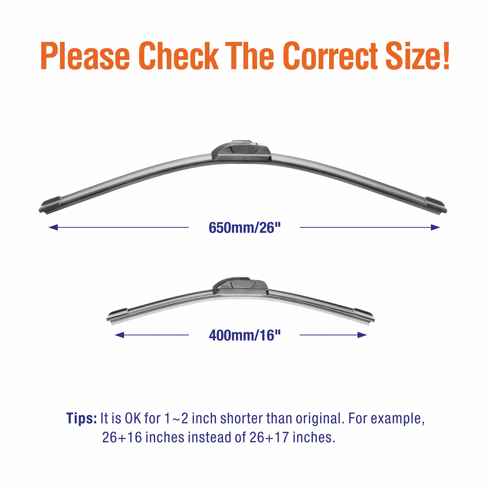 Wowiper Wiper Blades 26'' + 16'' Automotive Replacement Windshield Wiper Blades For My Car Premium All-Seasons Oe Quality Wipers
