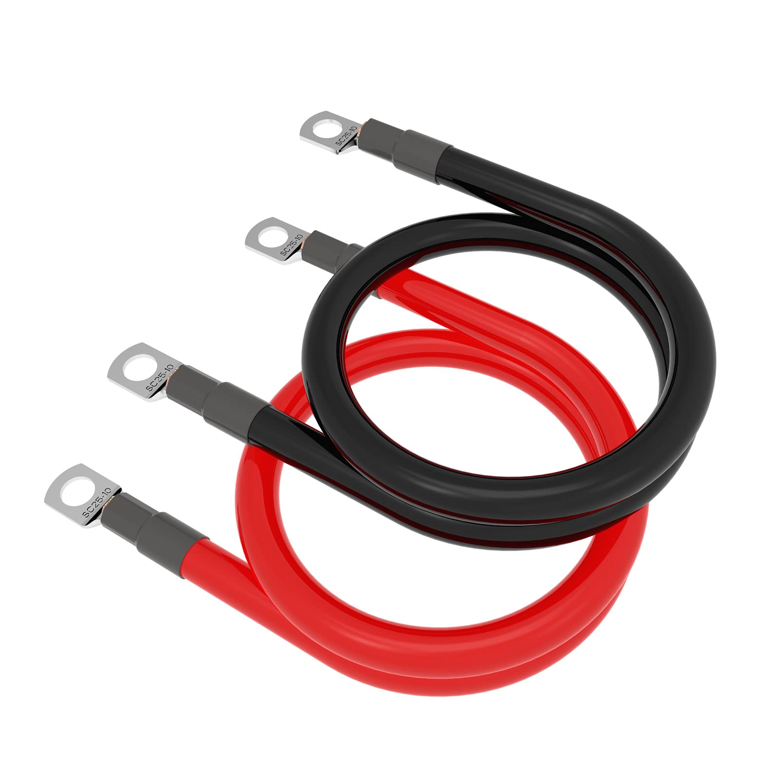 4 AWG Gauge 18inches Battery Power Inverter Cable Set Red + Black Pure Copper Wire with Lugs 3/8'' Terminal for Automotive, Mari