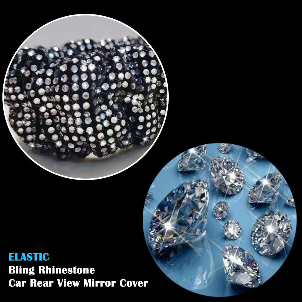 Beaumile Bling Rearview Mirror Accessories Elastic Plush Car Rear View Mirror Cover For Women Bling Car Accessories Universal Fit White