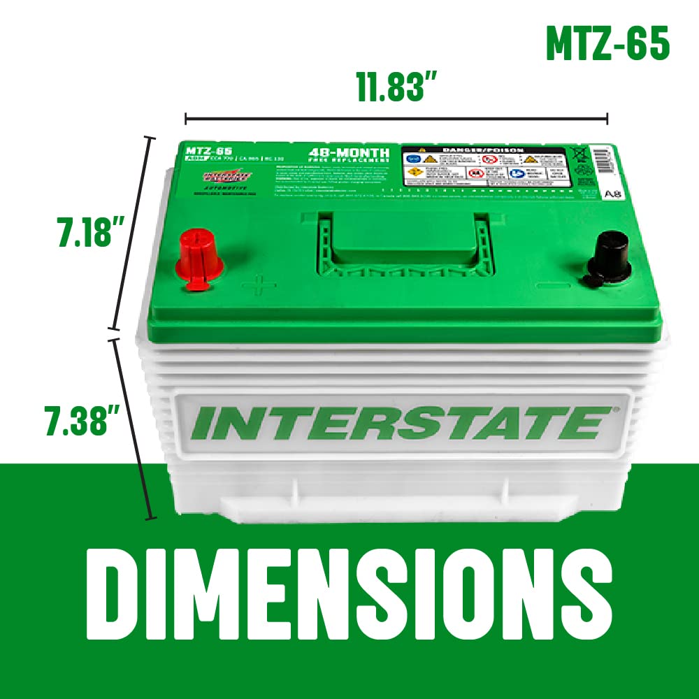 Interstate Batteries Automotive Battery 12V 65Ah 770CCA (MTZ-65) Automobile SLI AGM Starting Replacement Battery (Group Size 65)