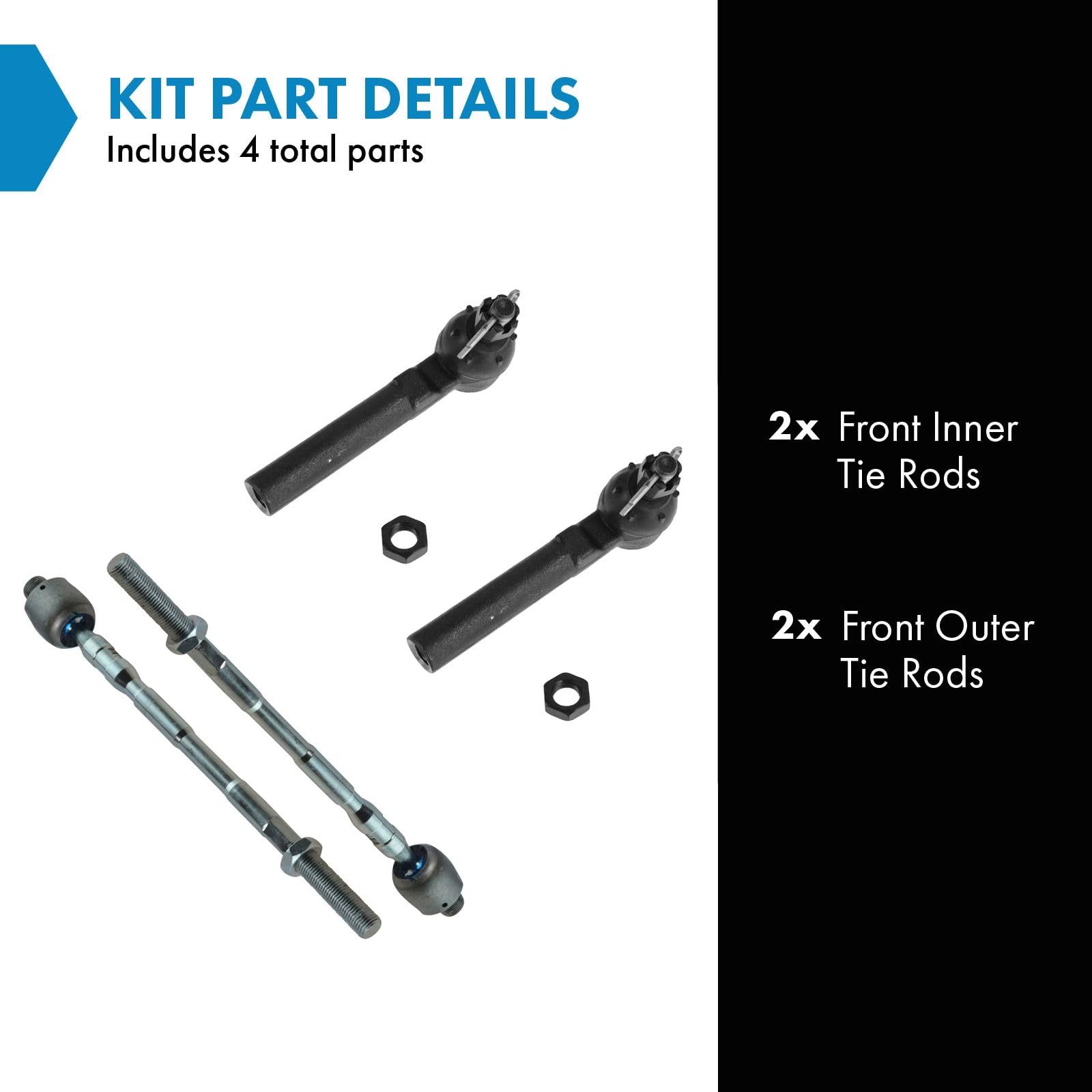 Trq Front Inner And Outer Tie Rod Set Compatible With 2005-2009 Subaru Legacy Outback