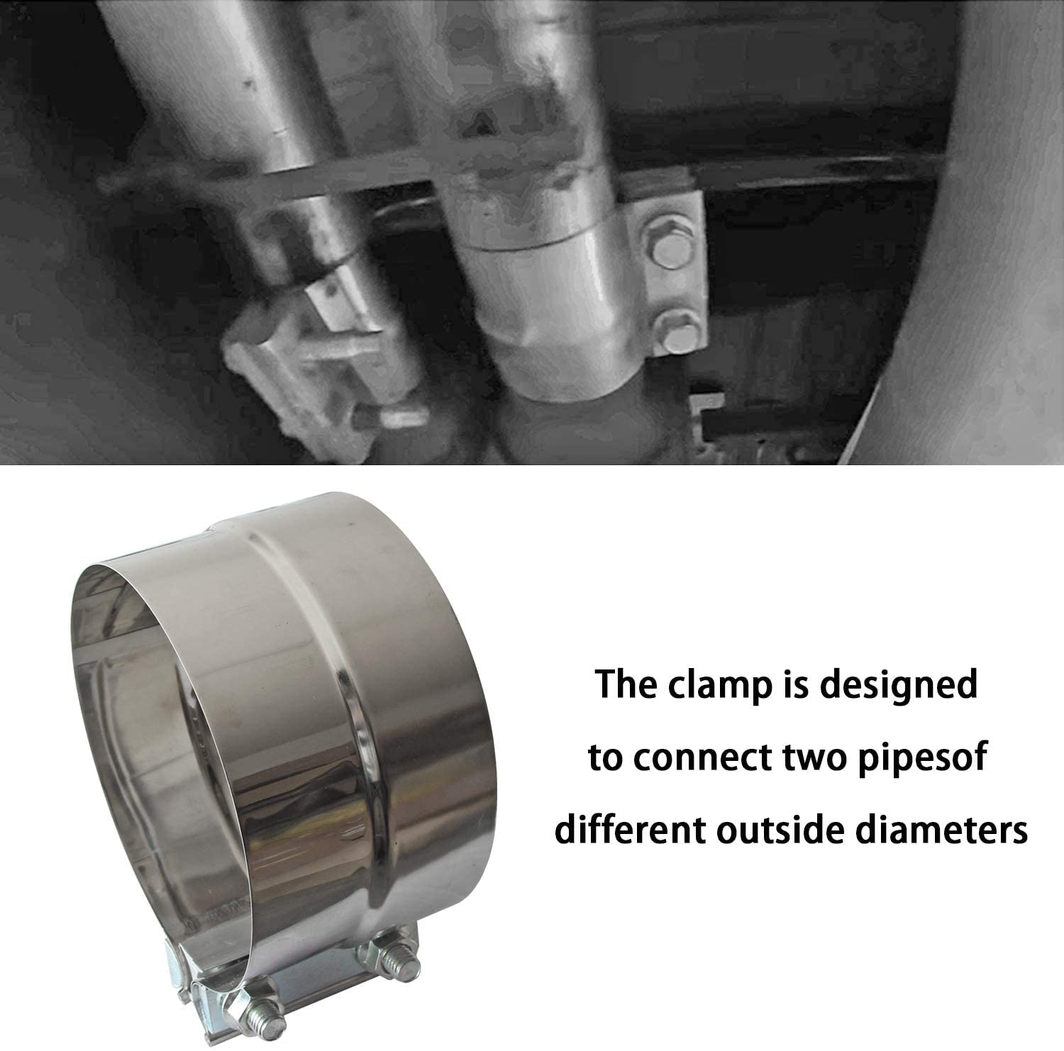 Exhaust Clamps Band Clamp 5 Lap Joint - Stainless Steel Lap Joint Exhaust Band Clamp With 1 Block 4Pcs For 5 Od To 5 Id Exhaust Pipe, Muffler, Elbow And Exhaust Tubing Connection(4 Pack)