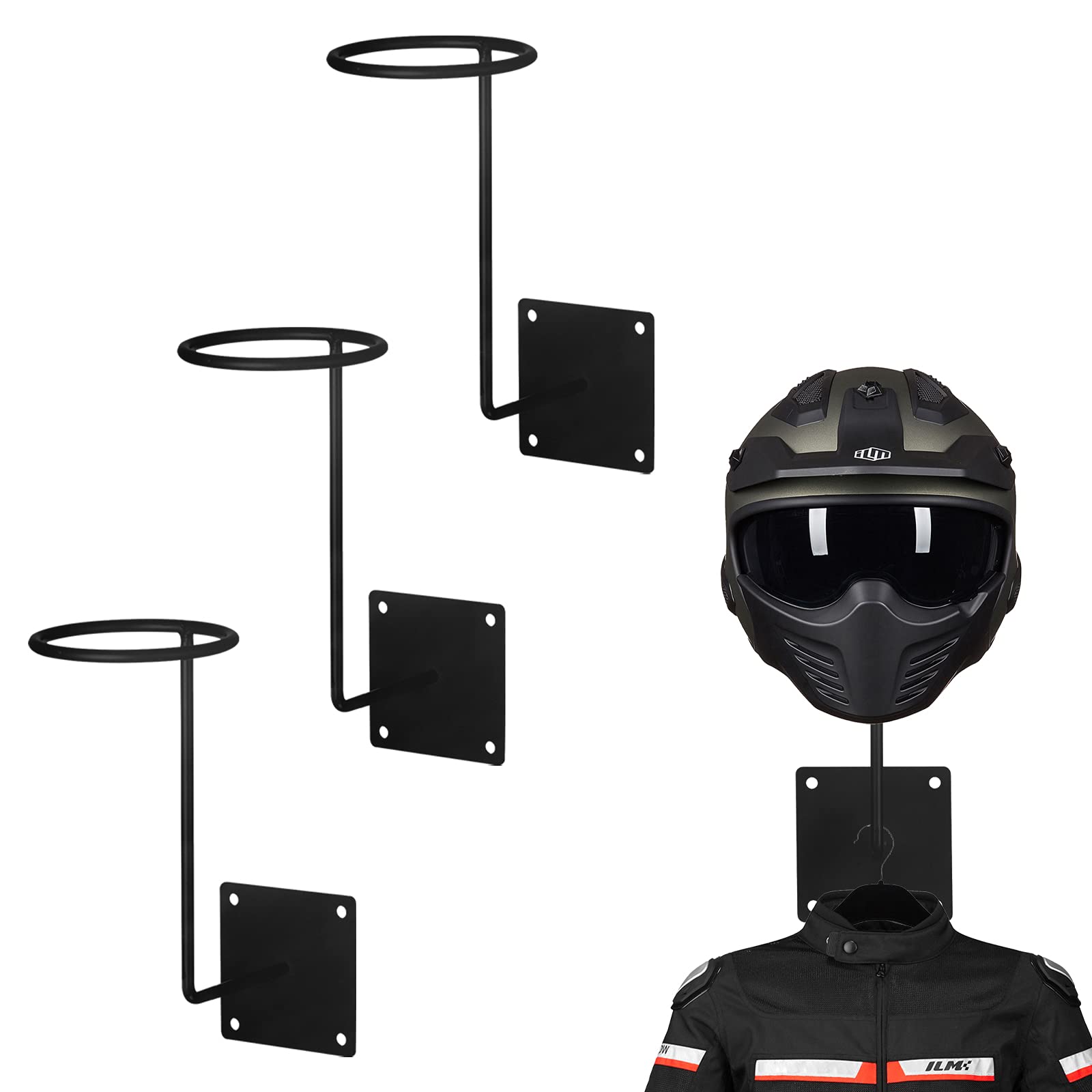 Ilm 3 Pack Helmet Holder Rack Hook Helmets Stand Wall Mount Jacket Hanger Motorcycle Accessories