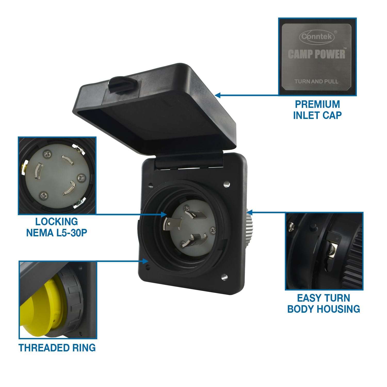 Conntek 30 Amp 125 Volt RV Marine Power Inlet