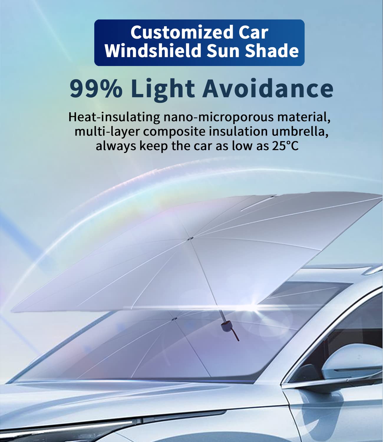 Custom-Fit for Cadillac Windshield Sun Shade Umbrella, Car Sunshade Cover UV Block Car Front Window with 360Rotation Bendable Ha