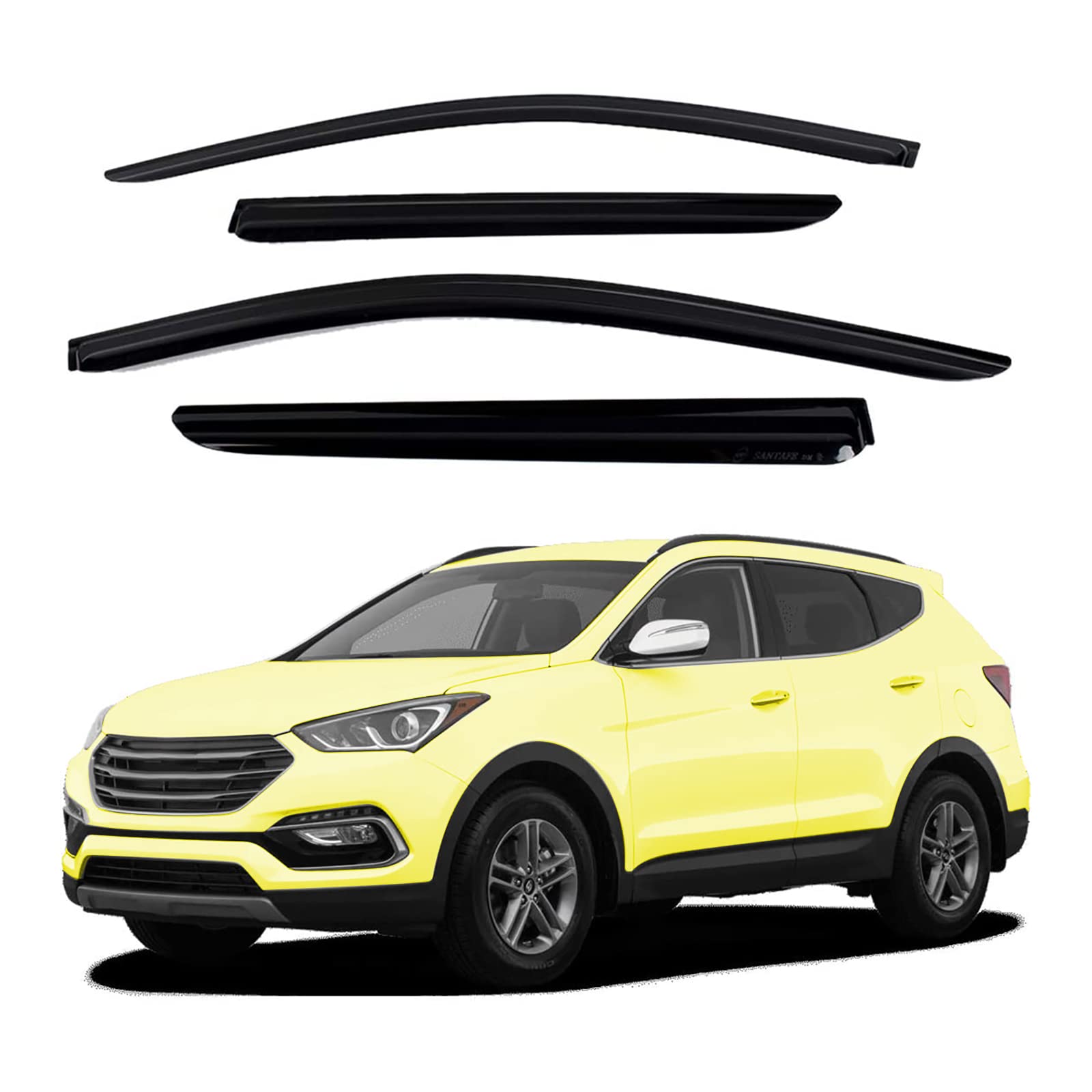 Zzdsnj Tape-On Rain Guard 4-Piece For 2013-2018 Hyundai Santa Fe Windows Visor Shield Shade Smoke 94534