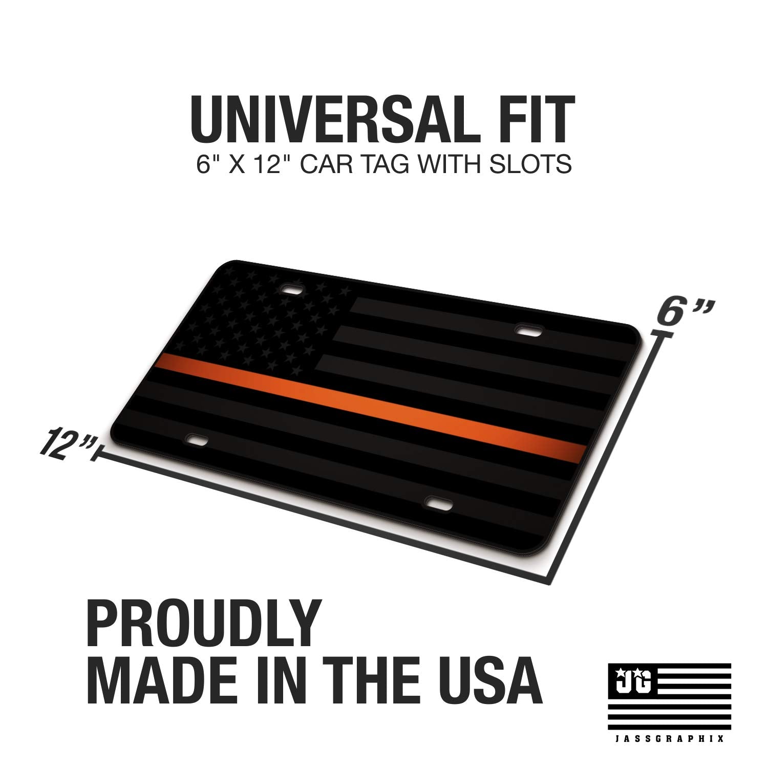 Jass Graphix Thin Orange Line Almost Invisible American Flag License Plate Sar Ems Search And Rescue Matte Black On 1/8 '' Black