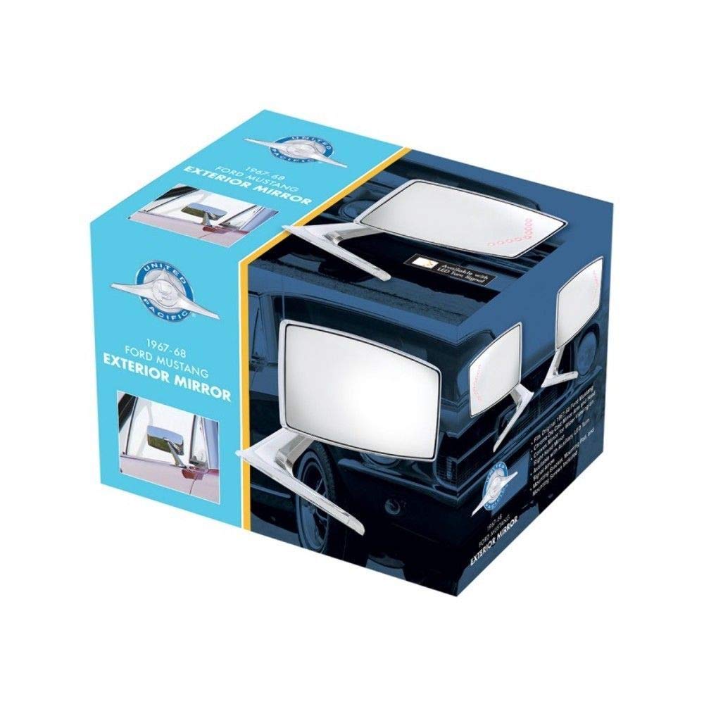 United Pacific F676802 Chrome Diecast Exterior Mirror W/Hidden Led Turn Signal For 1967-68 Ford Mustang – Flat Mirror – Left-Hand Side – One Unit