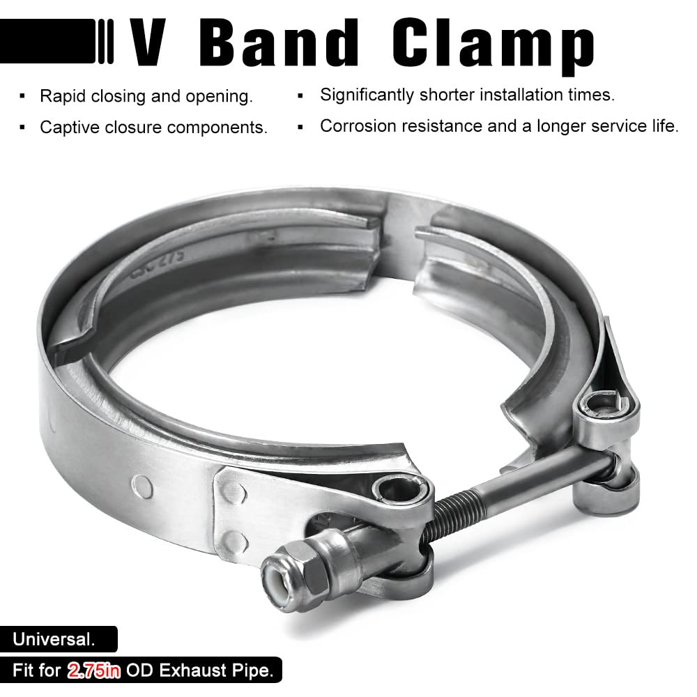 Ptnhz Universal Stainless Steel 2.75'' V Band Clamp For Turbo, Downpipes, Exhaust Systems(2.0''/2.5''/2.75''/3.0''/3.25''/3.5''/