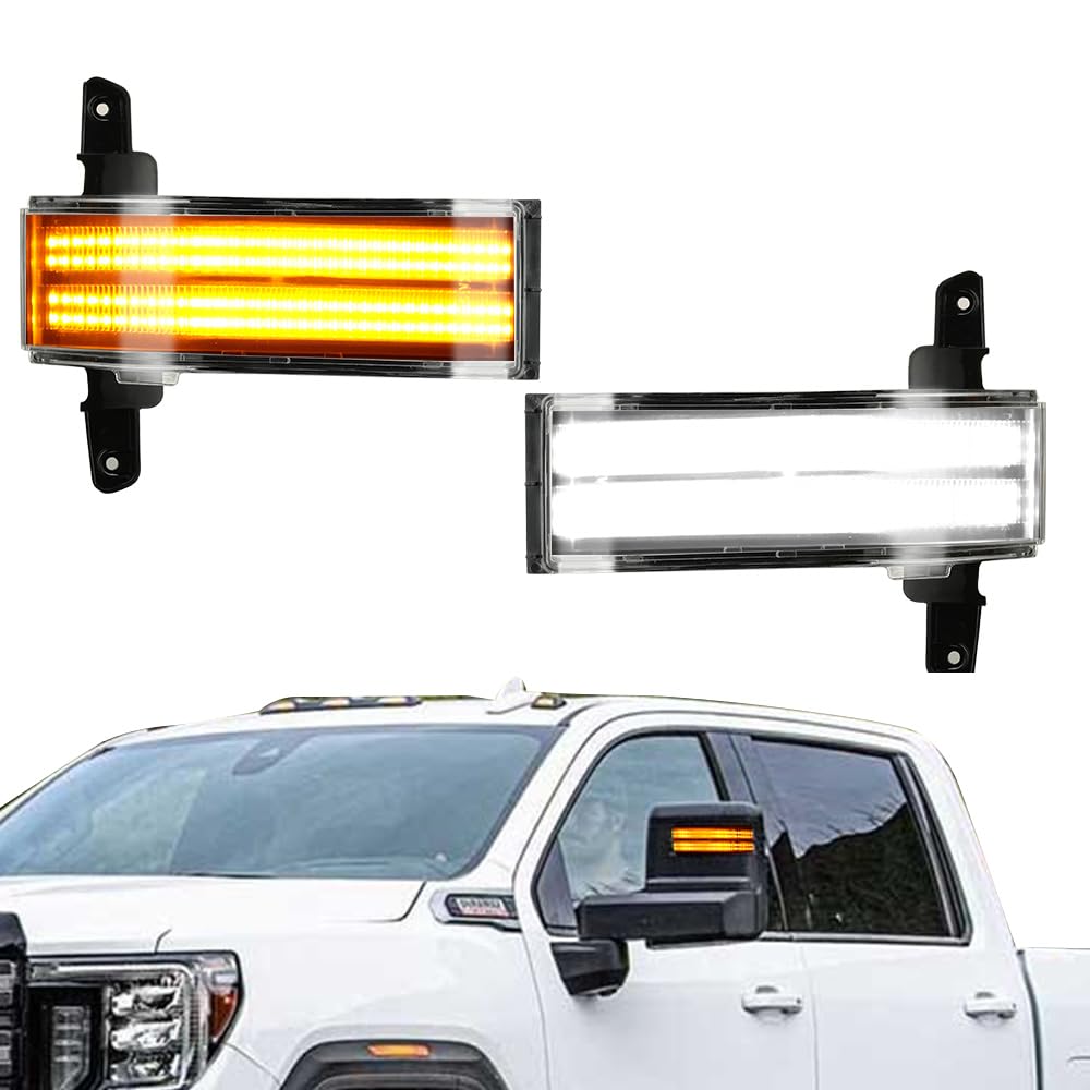 Roccs Flashing Turn Signal Lights White Drl Led Side Tow Mirror Marker Light Competible With Chevy Silverado Gmc Sierra 2014-201
