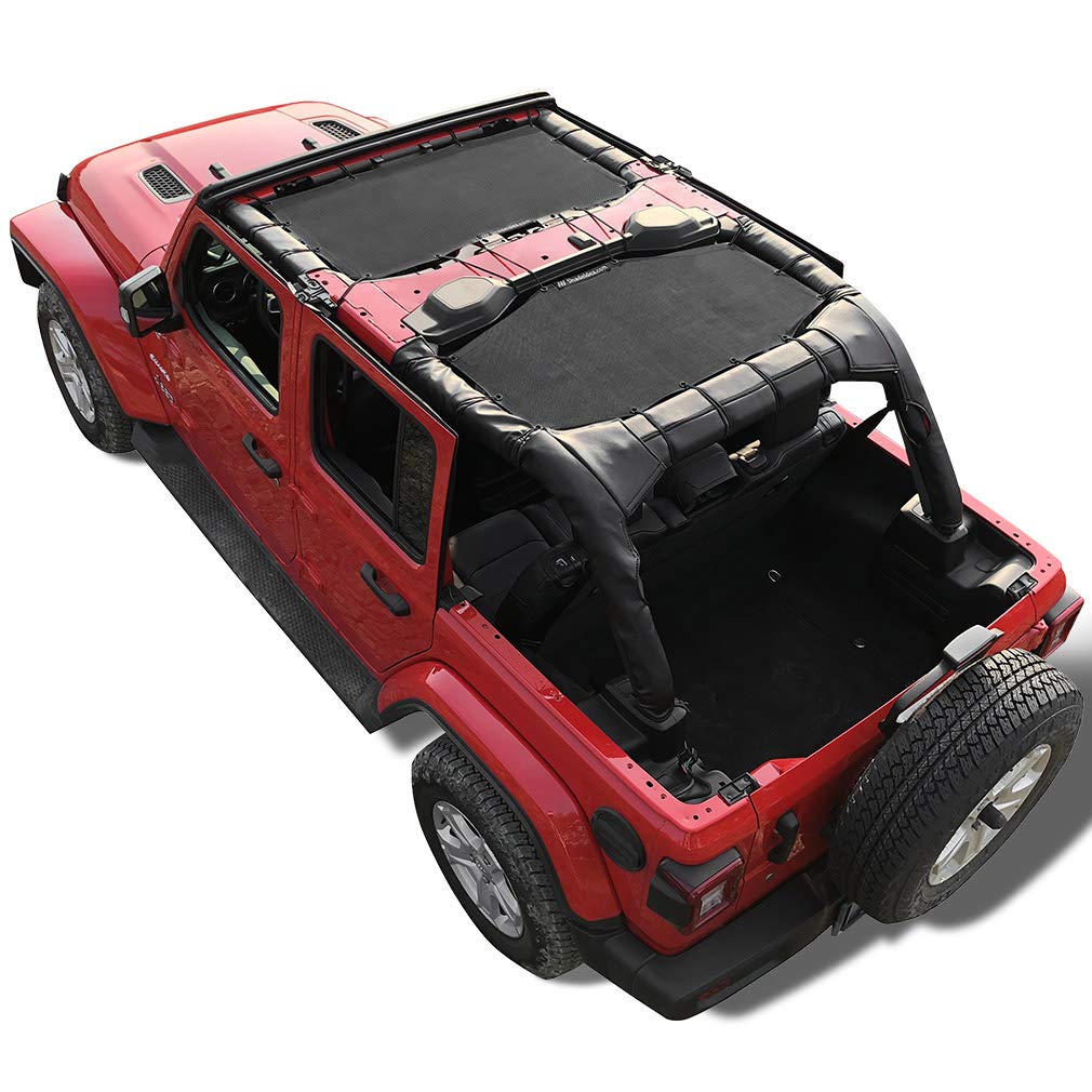 Shadeidea Sun Shade Top For Jeep Wrangler Sunshade Jl Unlimited 4 Door, Front And Rear 2 Piece - Mesh Screen Sunshade Jlu, 2018-