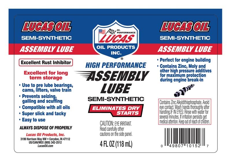 Lucas Oil 10152 High Performance Semi-Synthetic Assembly Lube - 4 Ounce, Case Of 12