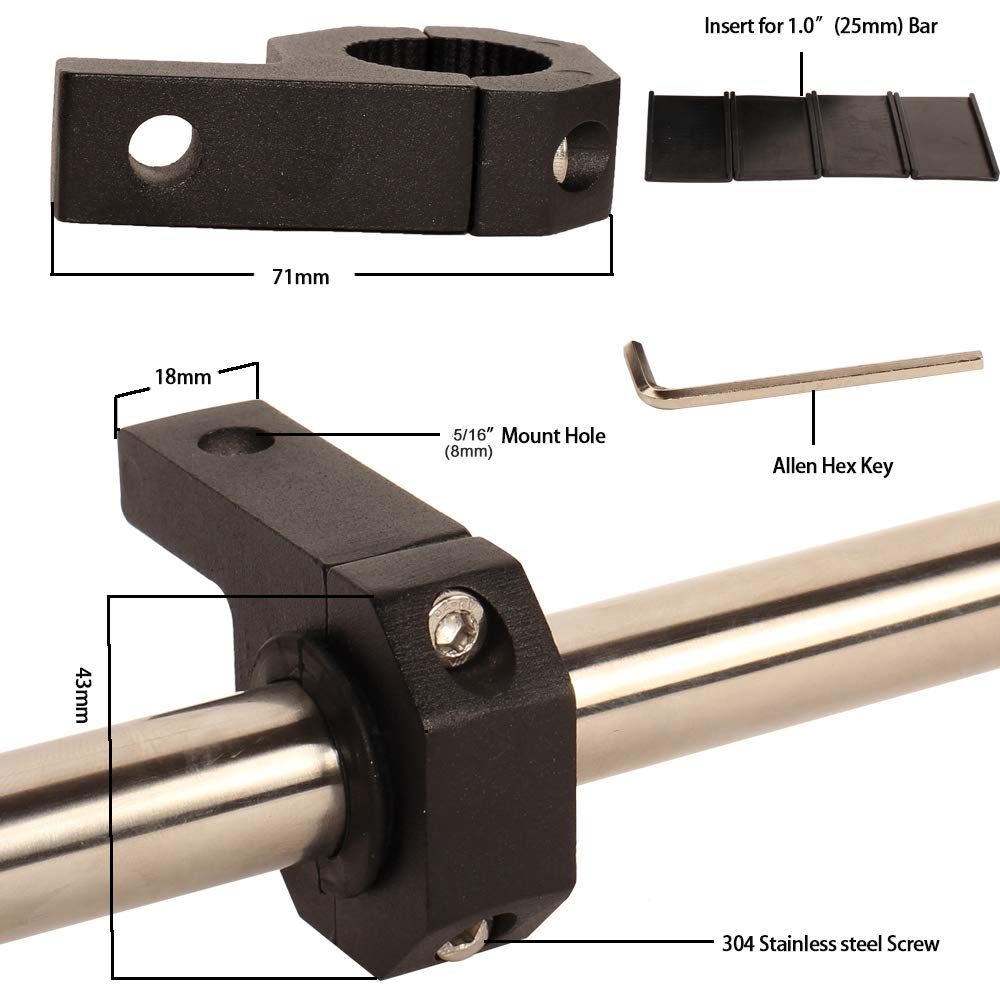 House Tuning 1 inch Bar Clamp-Pack 4 Roof Rack Bar Mounts Tube Clamps Horizontal Bar Clamp Mounting Bracket for Motorcycle ATV Utv Boat Trucks (1'- Clamp Mount kit)