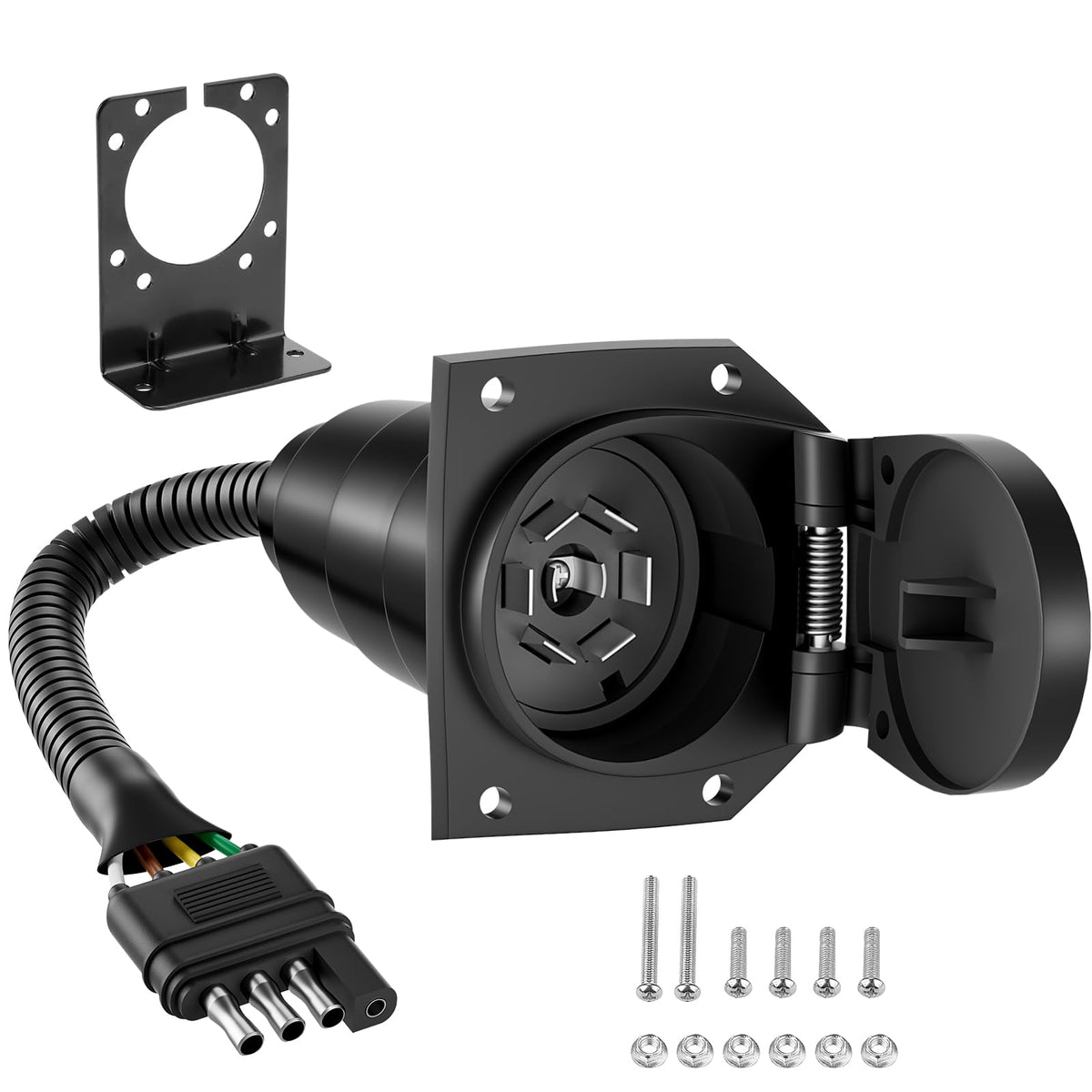 Yonhan 4 Pin To 7 Pin Adapter Trailer Light Adapter 4-Way Flat Truck To 7-Way Blade Reverse Plug Connector With Mounting Bracket