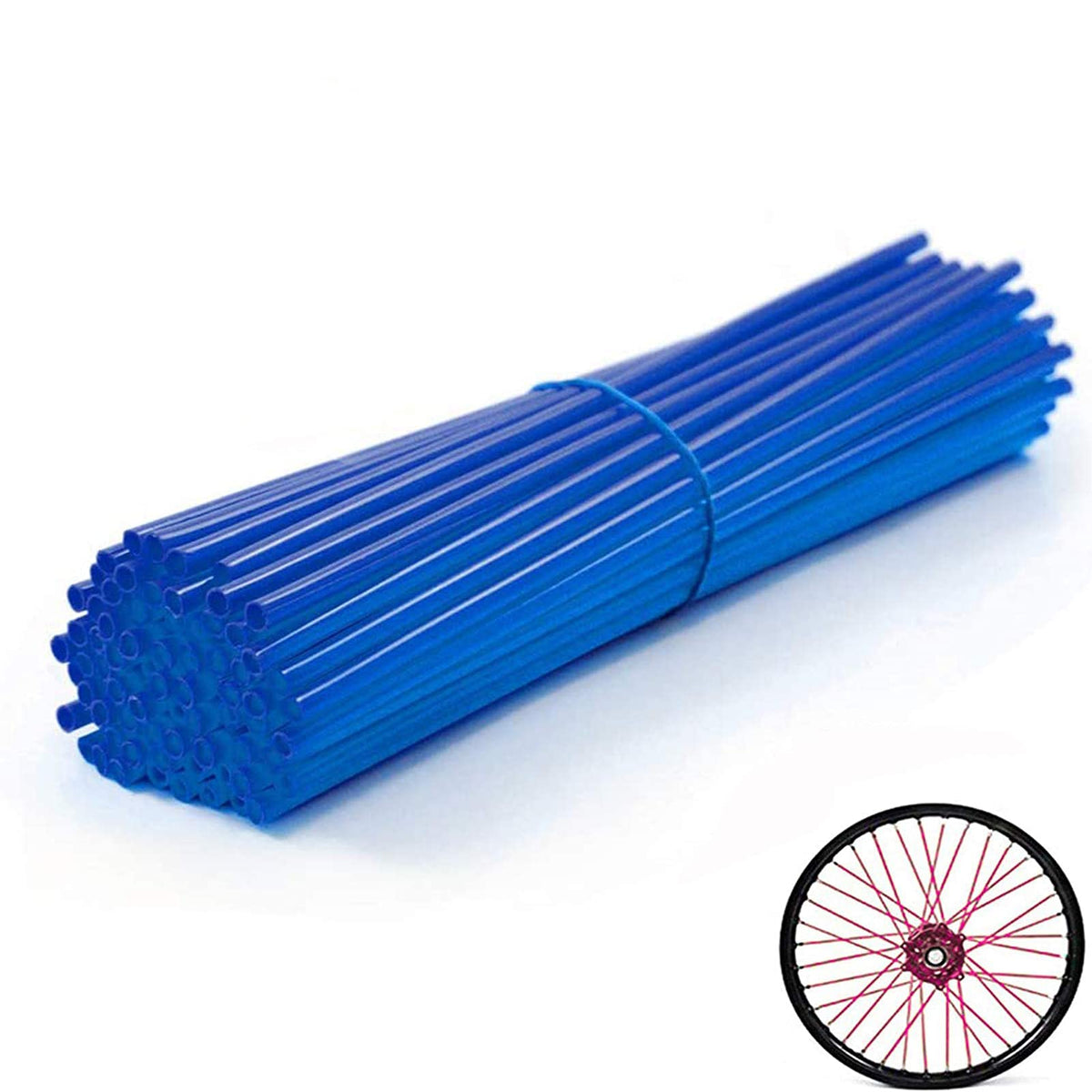 Universal Bicycle Bike Spoke Covers - 72Pcs Motorcycle Wheelchair Wheel Spoke Wraps, Dirt Bike Spoke Skin, Pipe Trim For 8"-21" Spoke Rims Spoke Covers Decoration Protector Yz50 Yz125 Yz250 (Blue)