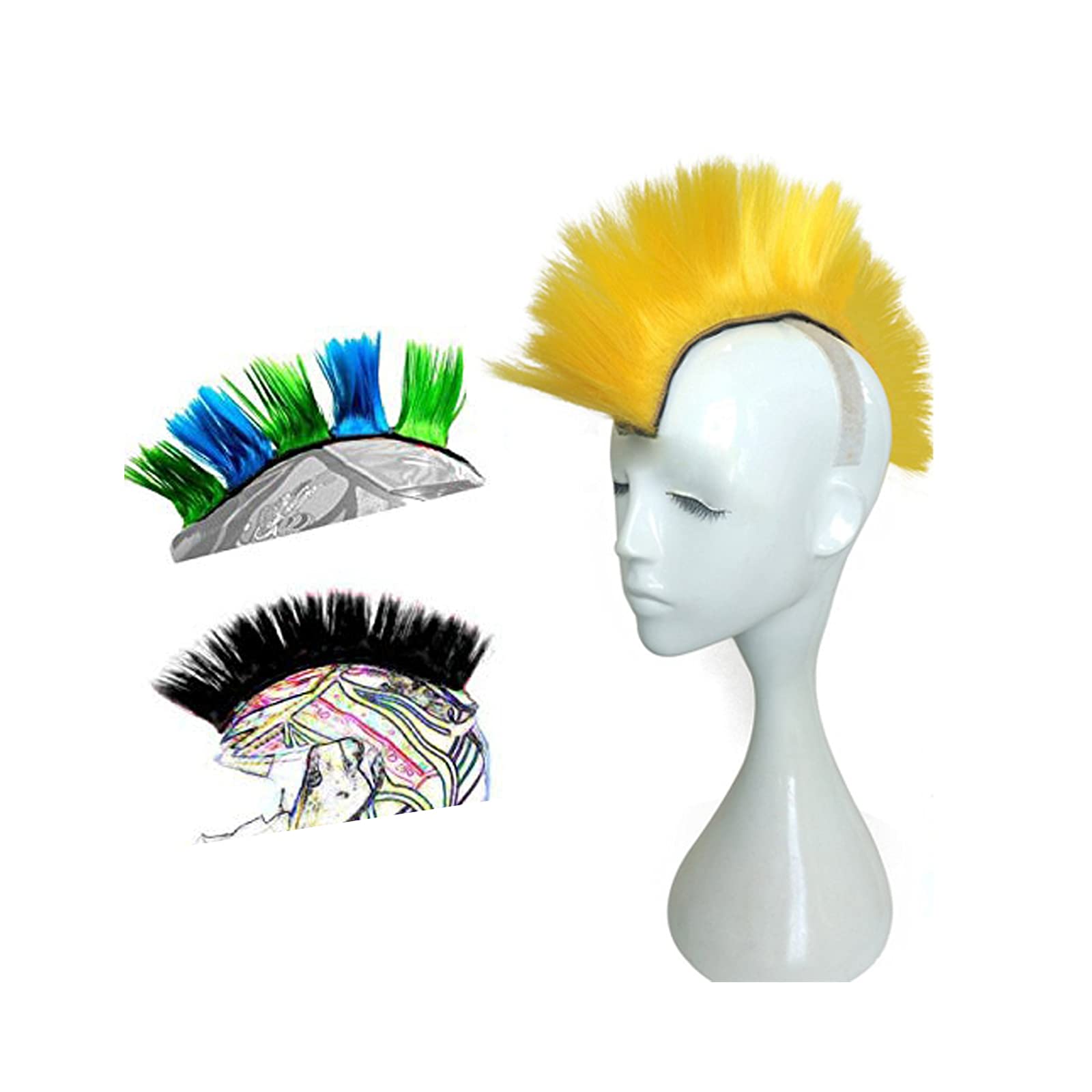 HHongJM Helmet Hawks Mohawk Synthetic Wigs for Bicycle/Almost Helmet - Reusable Design (Golden Yellow)