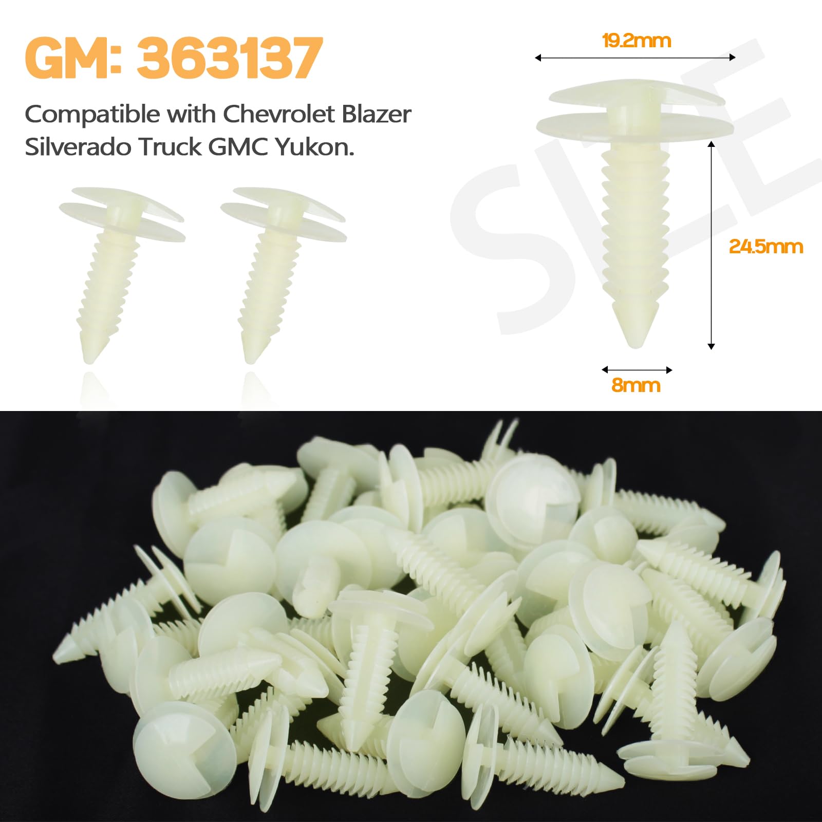 Xislet 120pcs 15545202 Front Door Trim Panel Retainers Clips with 10153057/363137 Door Panel Fastener Rivet Included Tool Compat